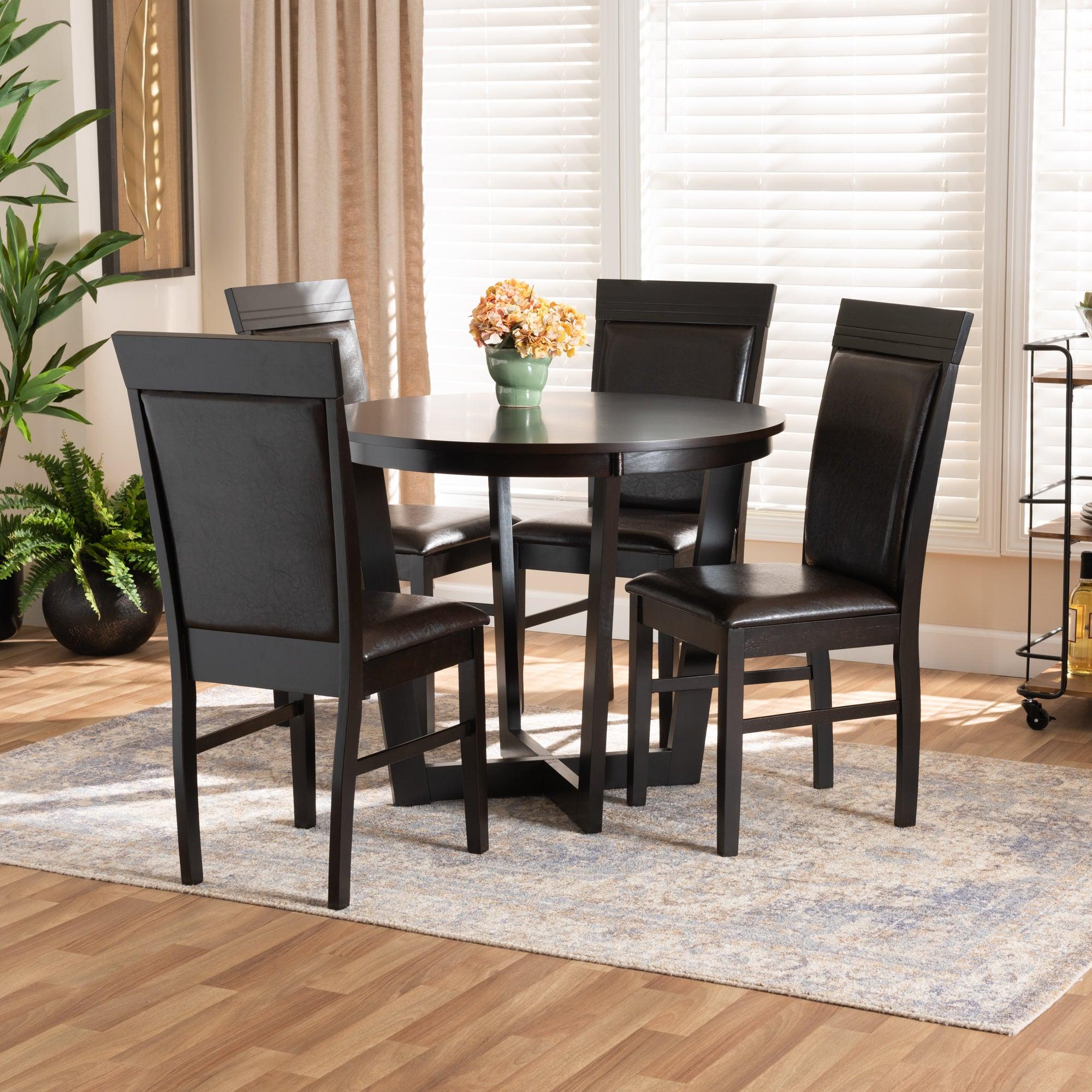 Irma Modern and Contemporary Faux Leather Upholstered and Finished Wood 5-Piece Dining Set
