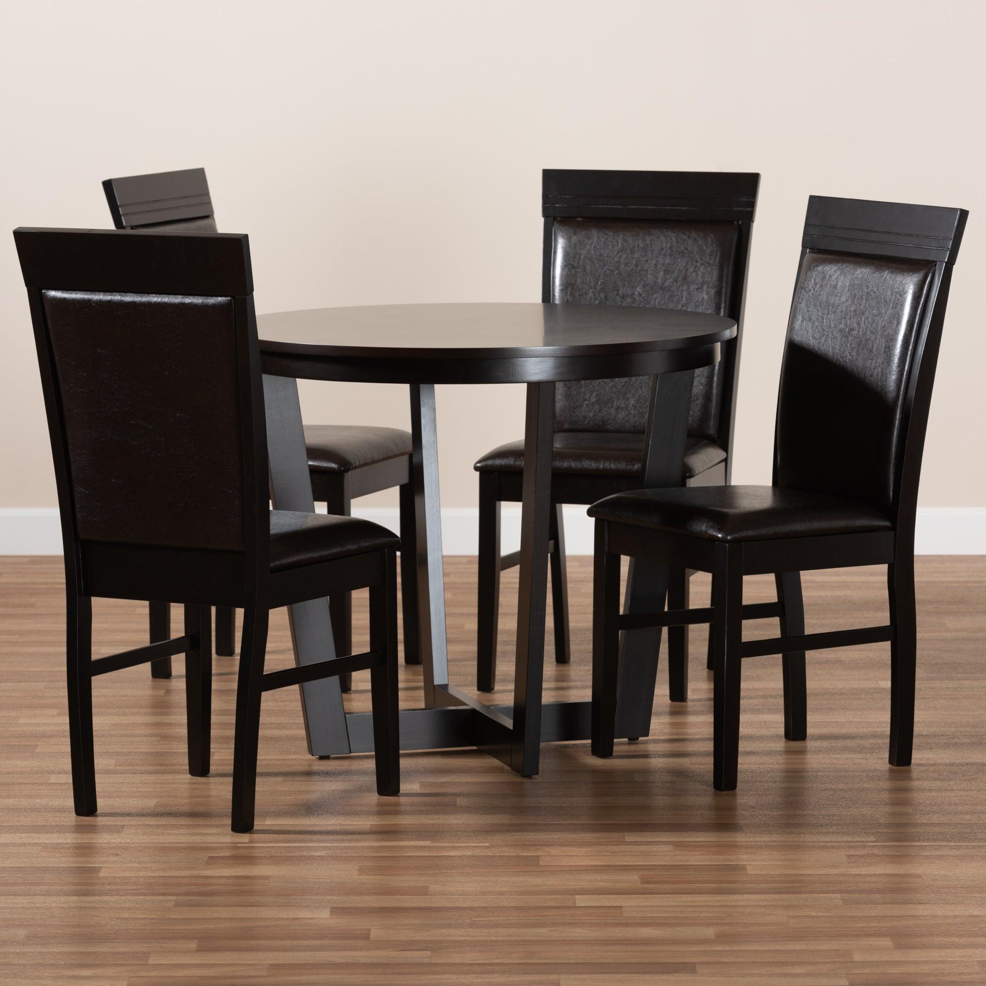 Irma Modern and Contemporary Faux Leather Upholstered and Finished Wood 5-Piece Dining Set