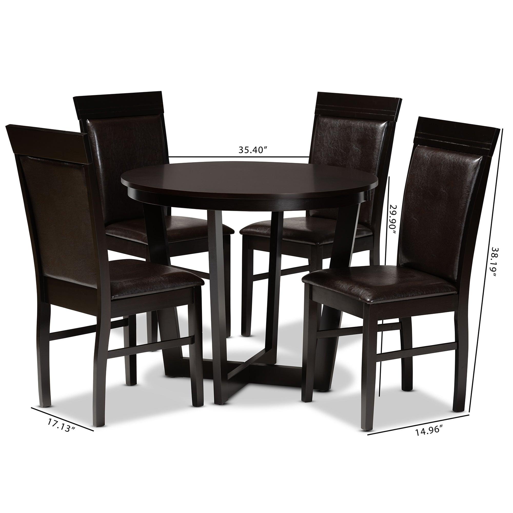 Irma Modern and Contemporary Faux Leather Upholstered and Finished Wood 5-Piece Dining Set