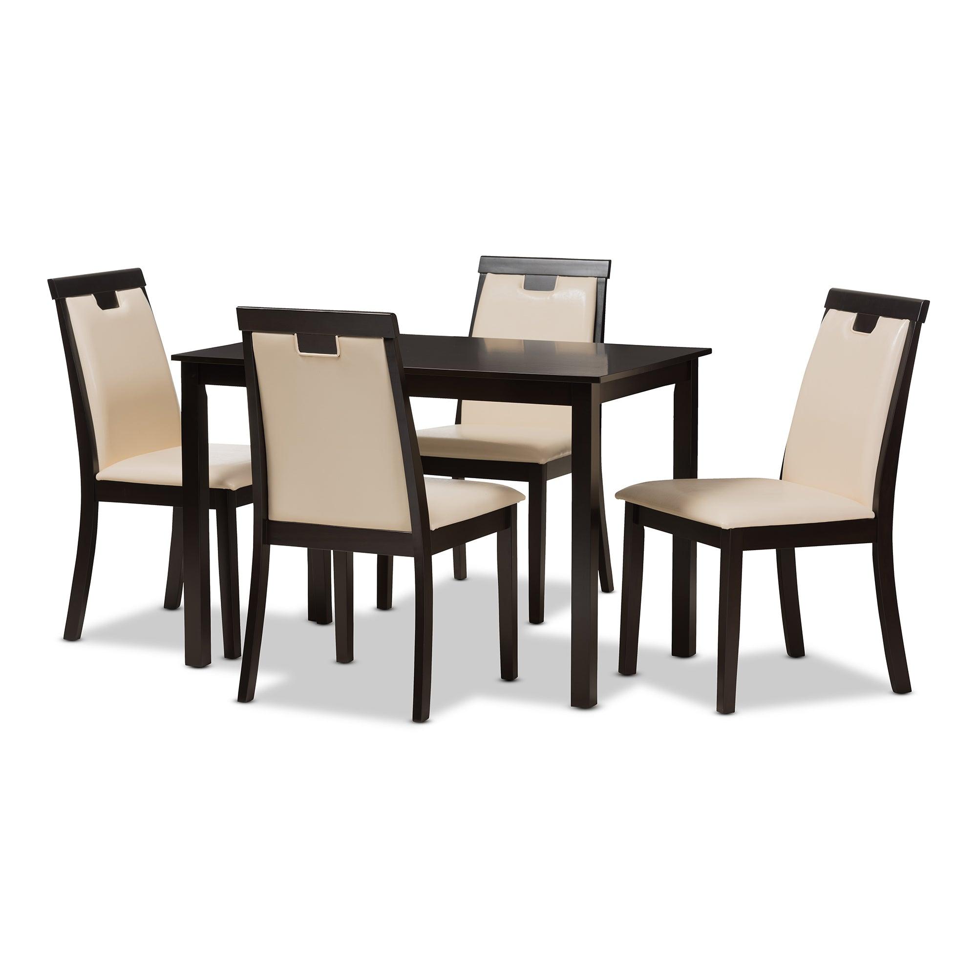 Evelyn Modern and Contemporary Faux Leather Upholstered and Finished 5-Piece Dining Set