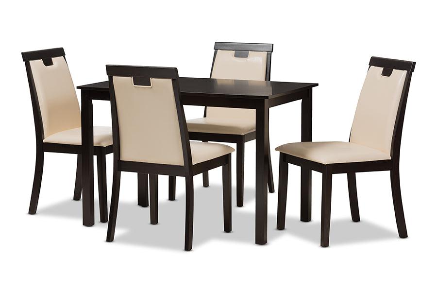 Evelyn Modern and Contemporary Faux Leather Upholstered and Finished 5-Piece Dining Set