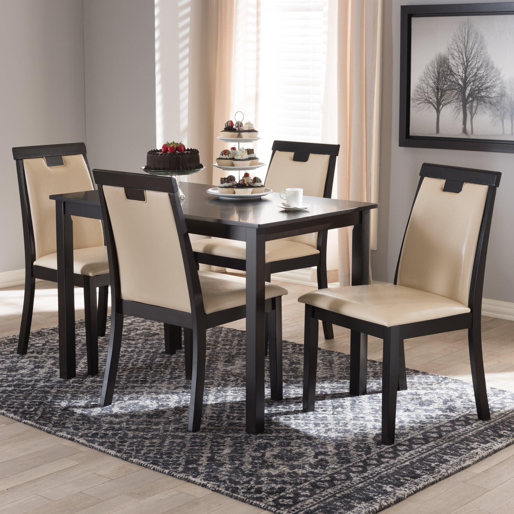 Evelyn Modern and Contemporary Faux Leather Upholstered and Finished 5-Piece Dining Set