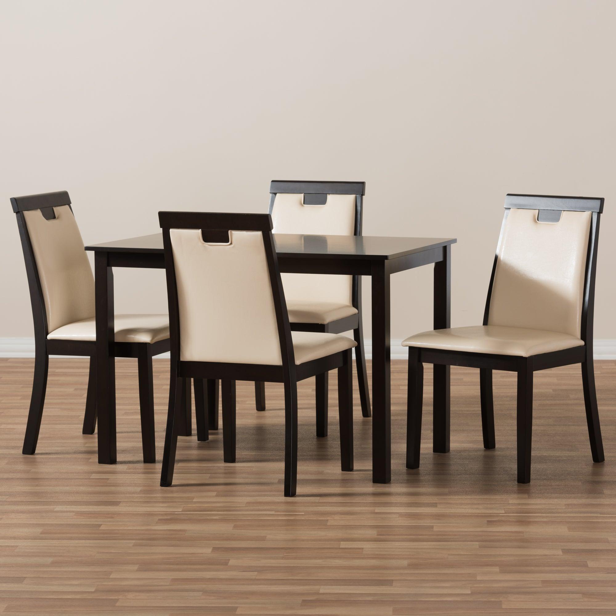Evelyn Modern and Contemporary Faux Leather Upholstered and Finished 5-Piece Dining Set