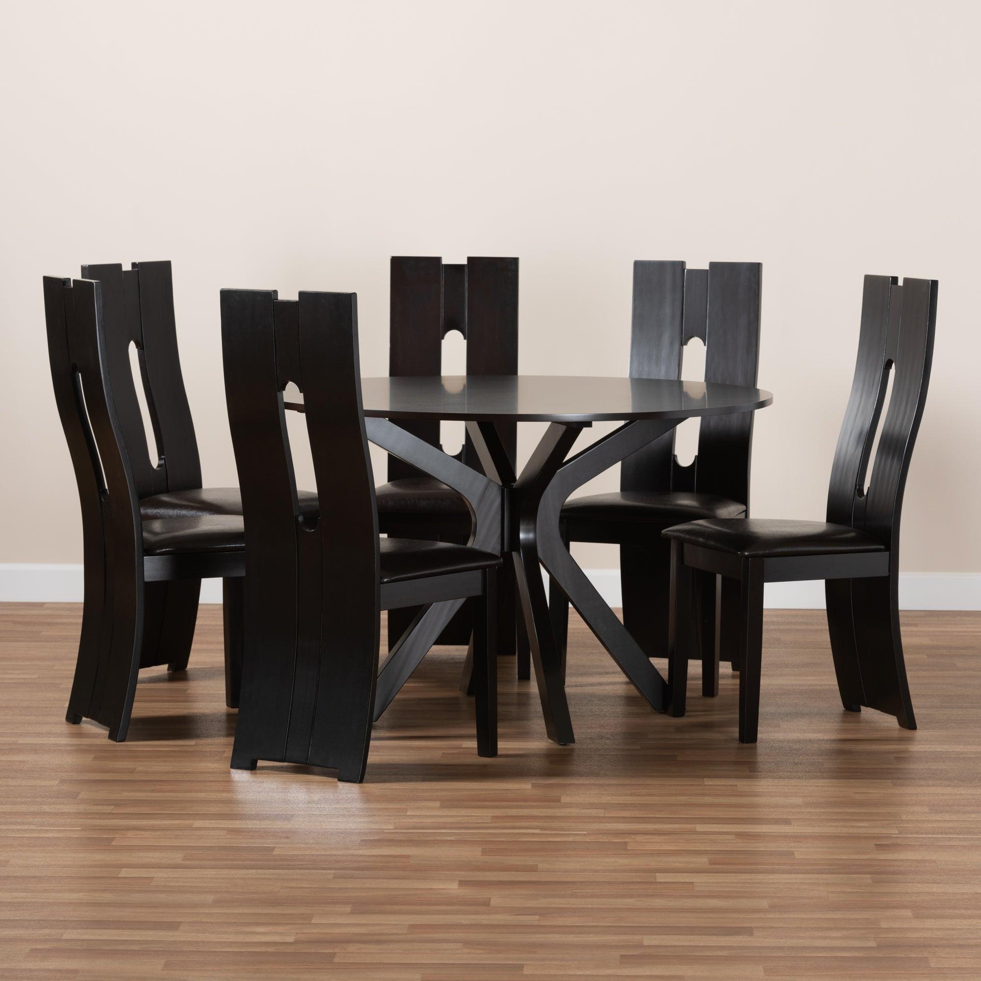 Kenyon Modern and Contemporary Faux Leather Upholstered and Finished Wood 7-Piece Dining Set