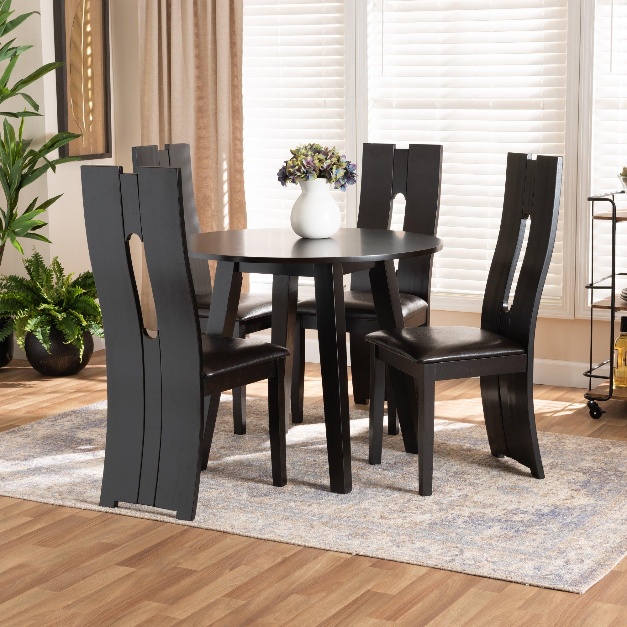 Torin Modern and Contemporary Faux Leather Upholstered and Finished Wood 5-Piece Dining Set