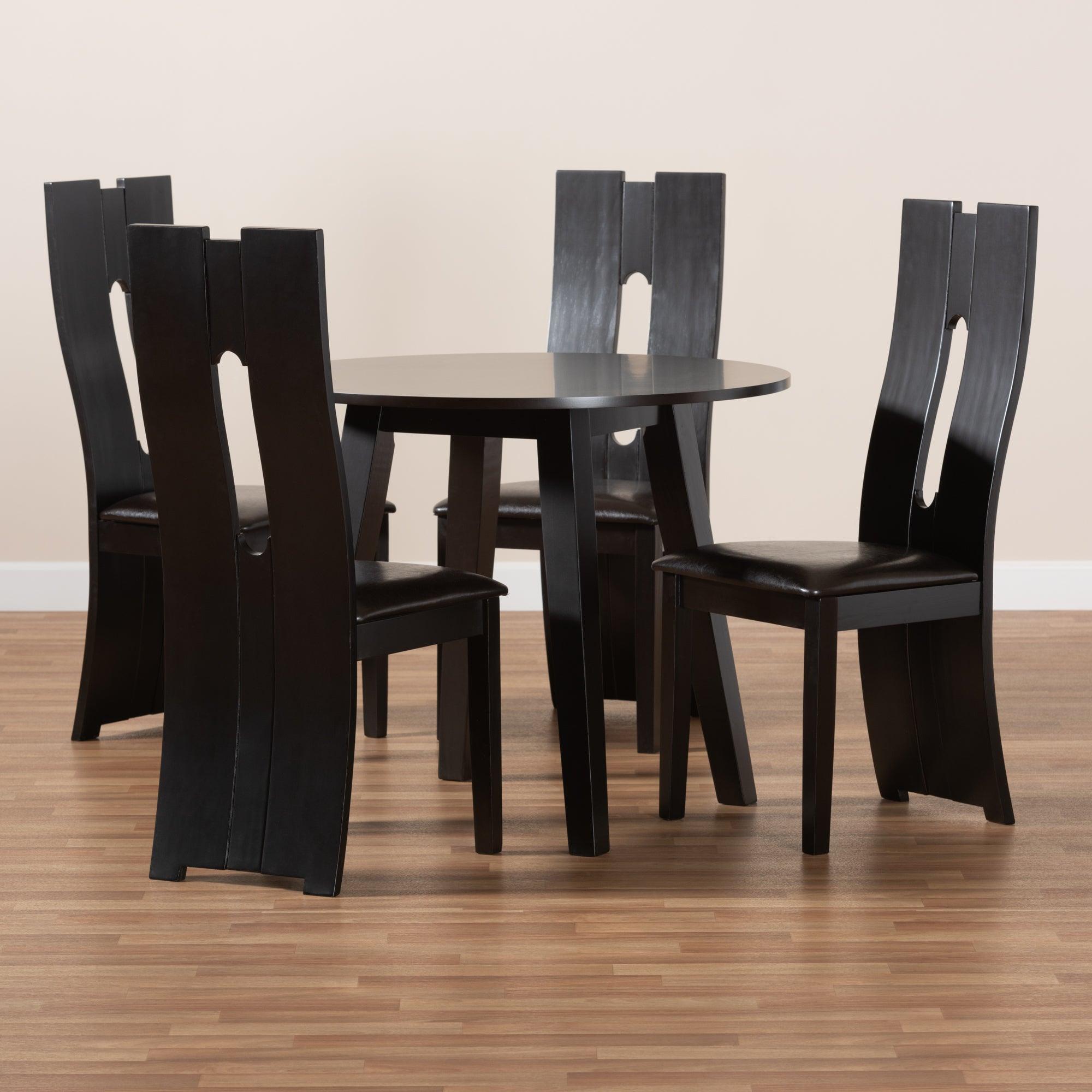 Torin Modern and Contemporary Faux Leather Upholstered and Finished Wood 5-Piece Dining Set