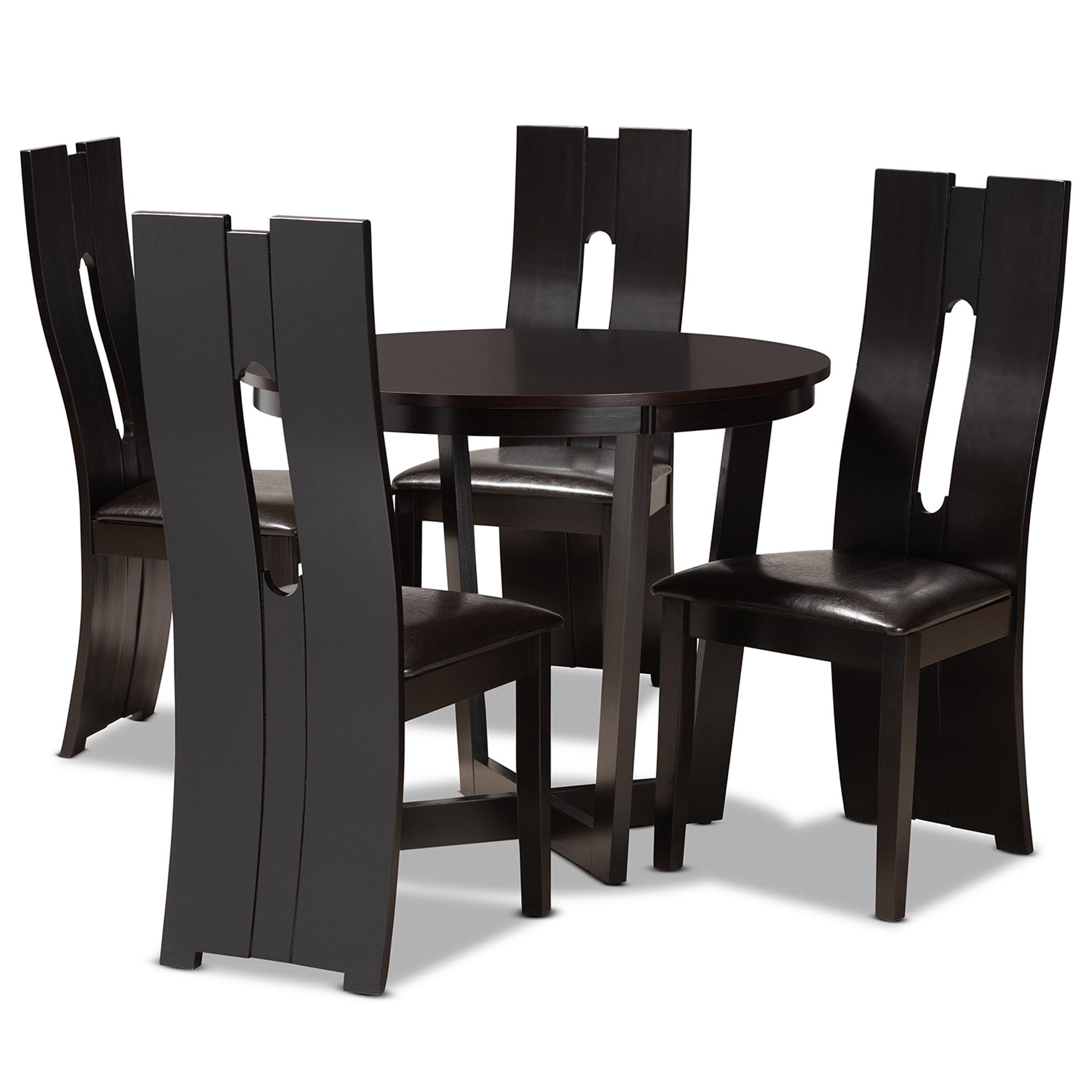 Sorley Modern and Contemporary Faux Leather Upholstered and Finished Wood 5-Piece Dining Set