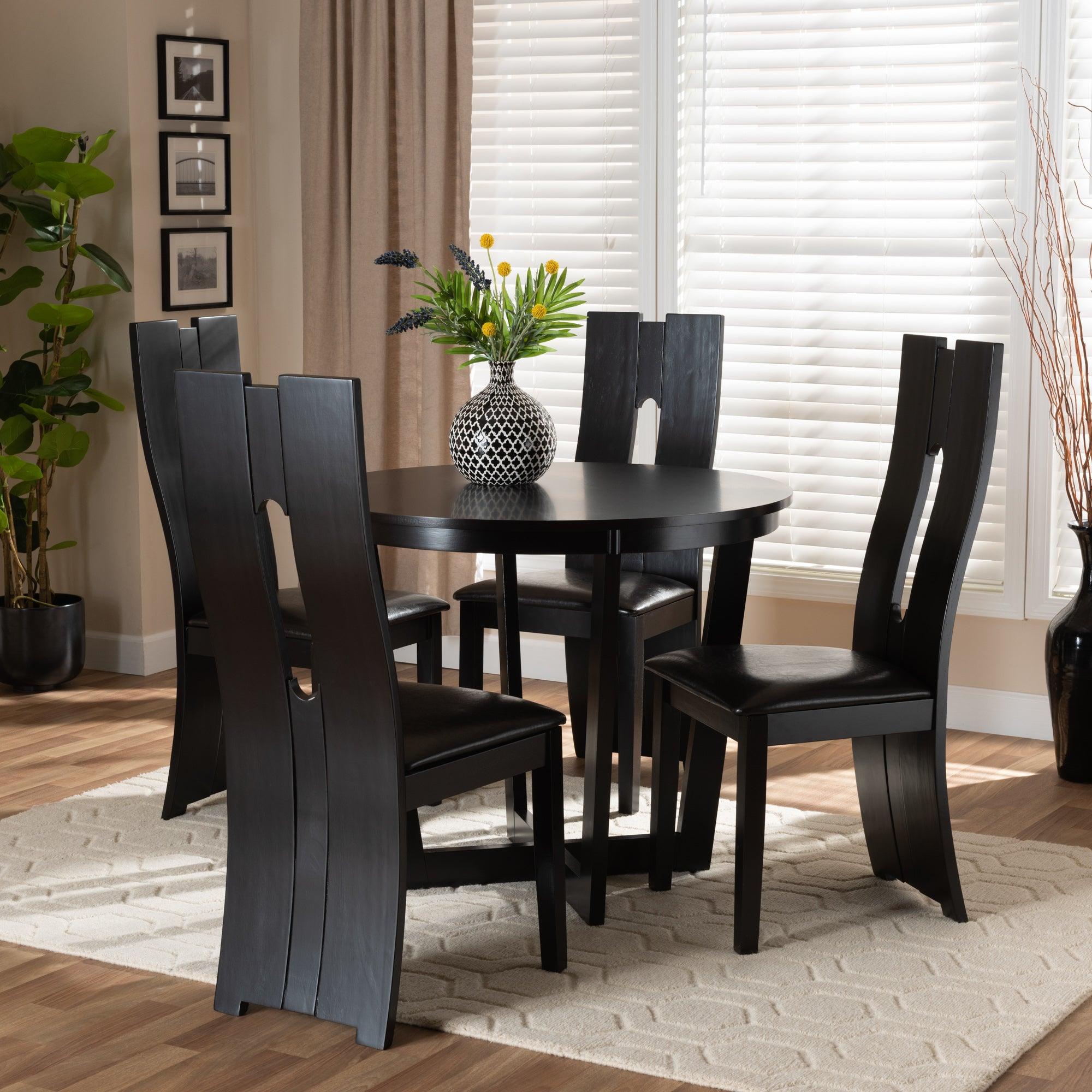 Sorley Modern and Contemporary Faux Leather Upholstered and Finished Wood 5-Piece Dining Set