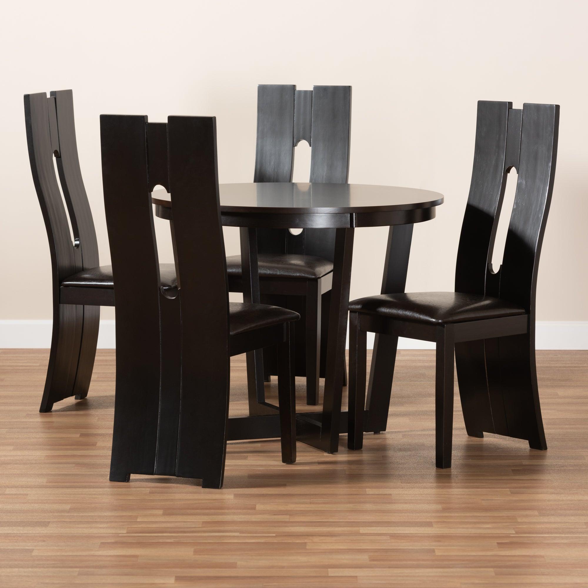 Sorley Modern and Contemporary Faux Leather Upholstered and Finished Wood 5-Piece Dining Set