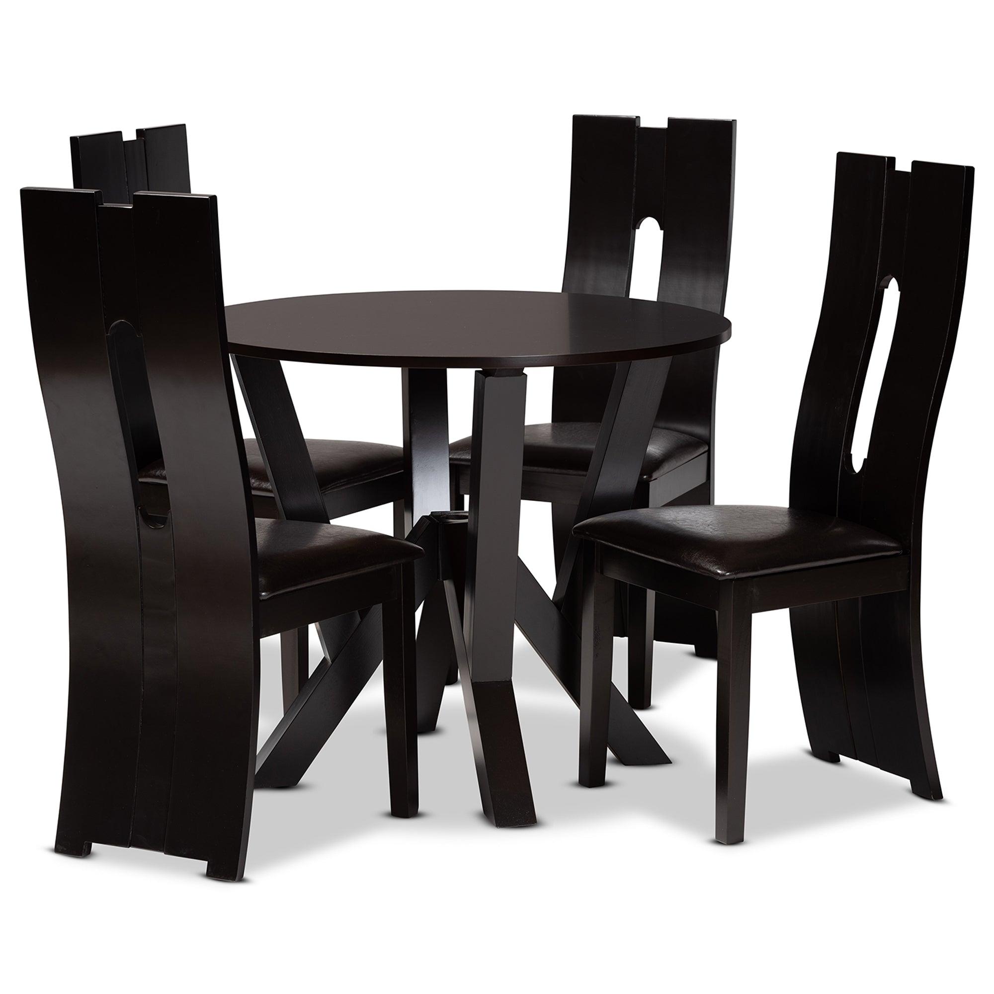Senan Modern and Contemporary Faux Leather Upholstered and Finished Wood 5-Piece Dining Set