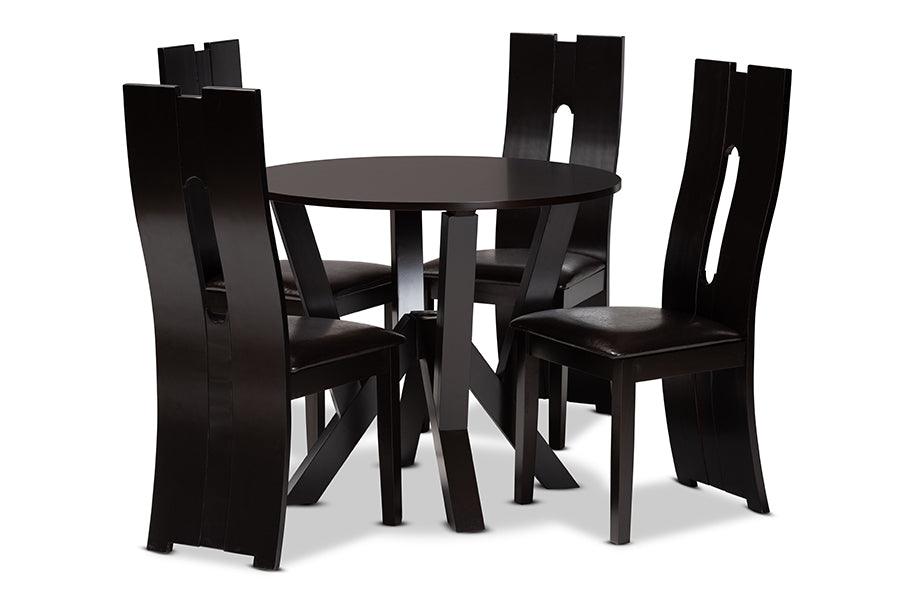 Senan Modern and Contemporary Faux Leather Upholstered and Finished Wood 5-Piece Dining Set