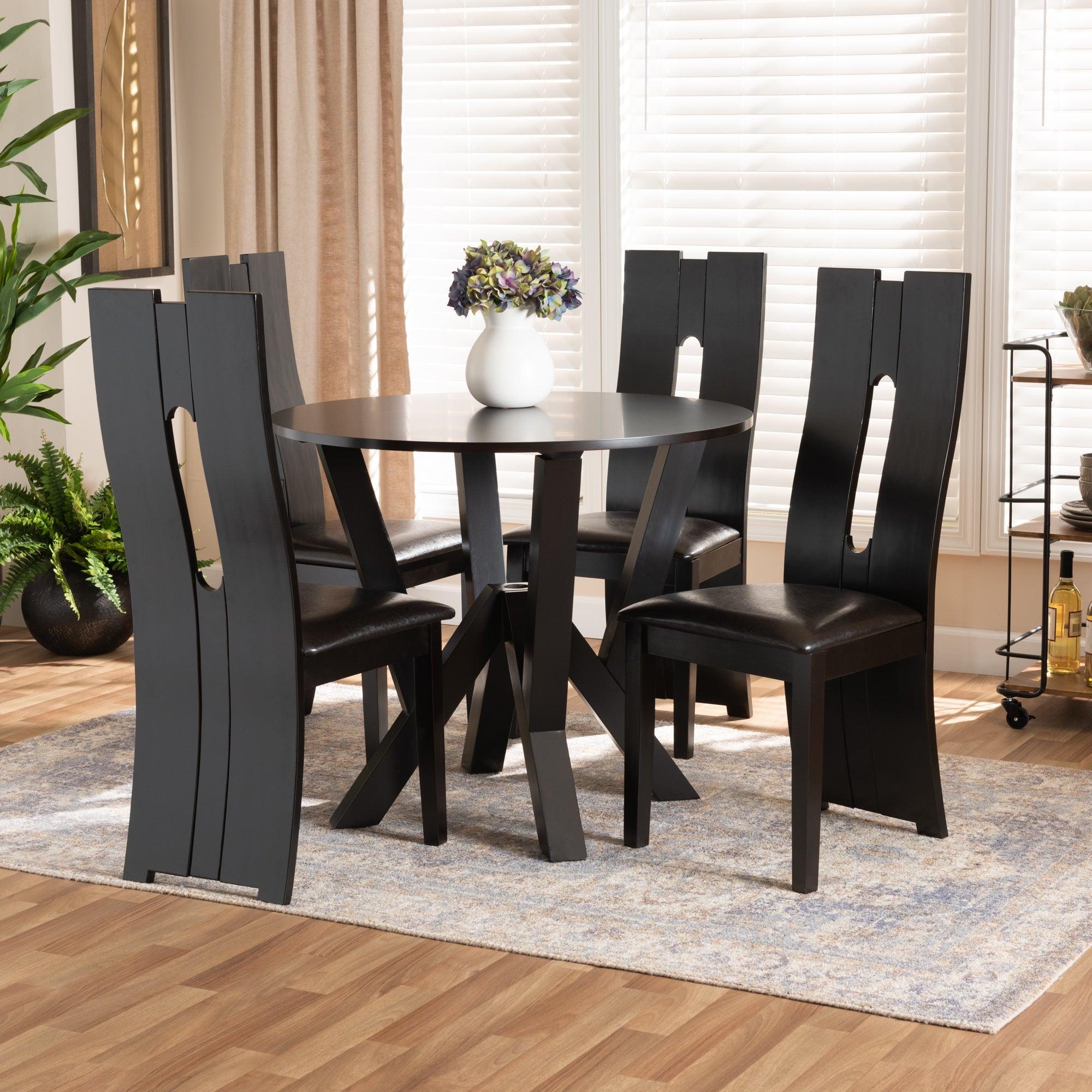 Senan Modern and Contemporary Faux Leather Upholstered and Finished Wood 5-Piece Dining Set
