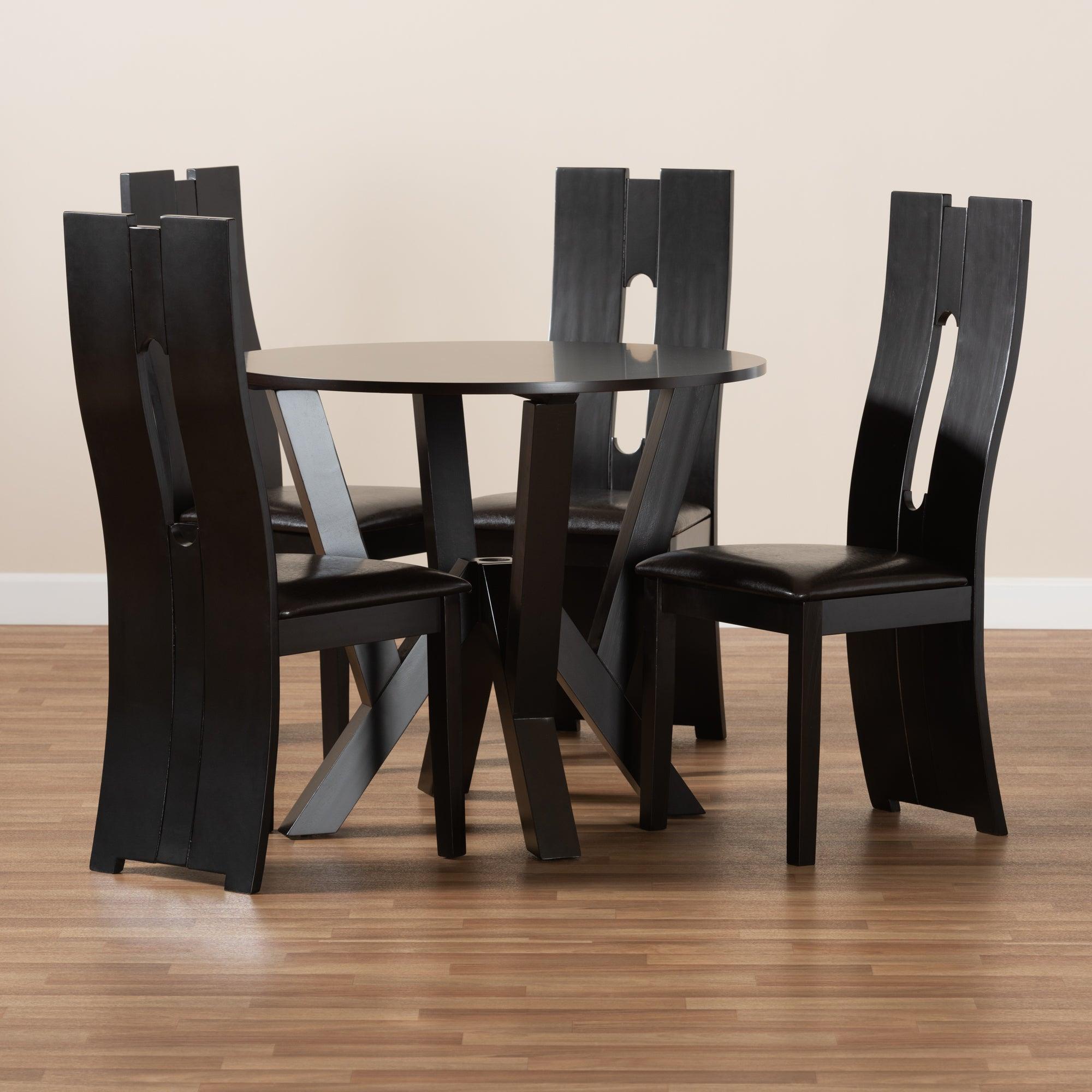 Senan Modern and Contemporary Faux Leather Upholstered and Finished Wood 5-Piece Dining Set