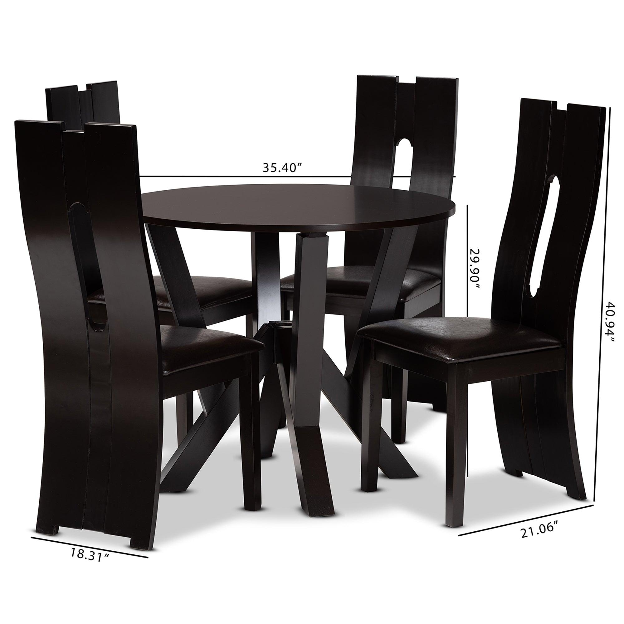 Senan Modern and Contemporary Faux Leather Upholstered and Finished Wood 5-Piece Dining Set