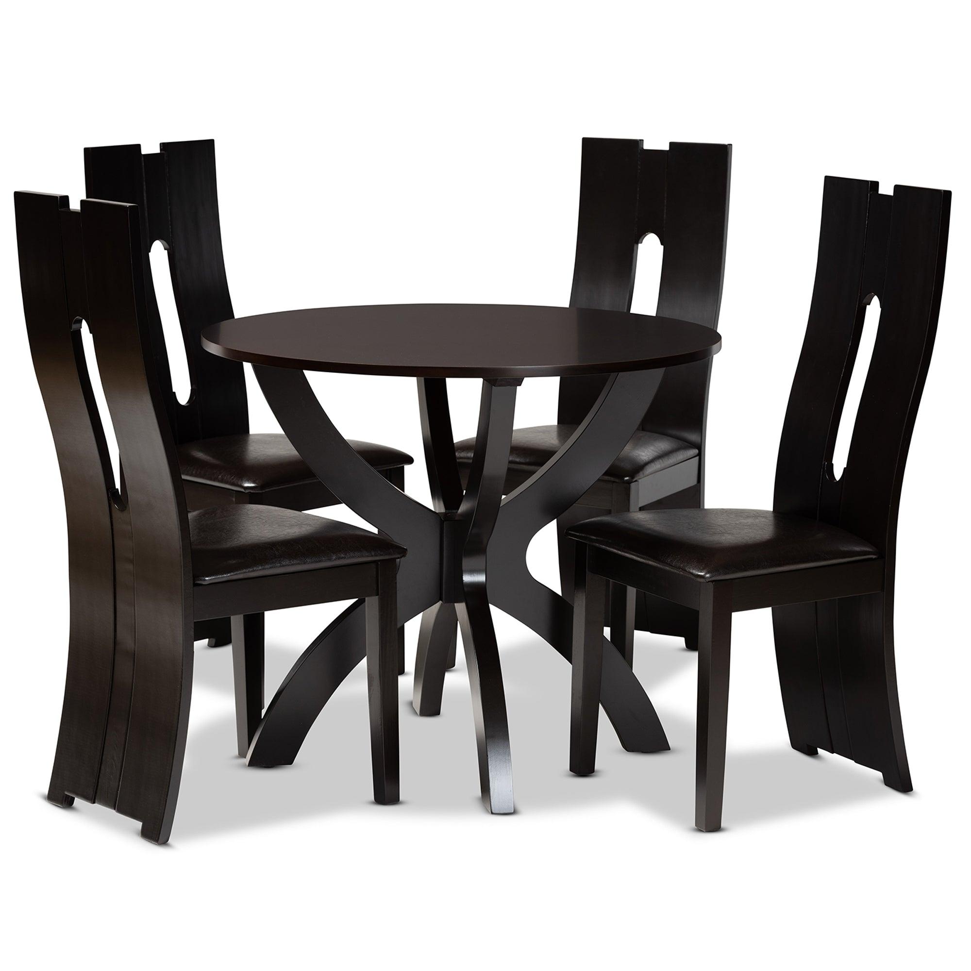 Ronda Modern and Contemporary Faux Leather Upholstered and Finished Wood 5-Piece Dining Set