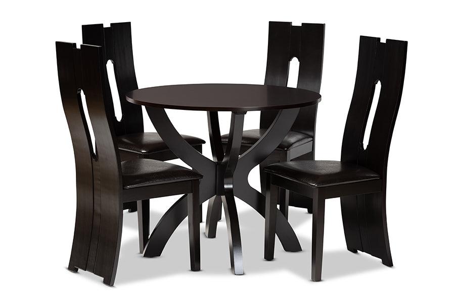 Ronda Modern and Contemporary Faux Leather Upholstered and Finished Wood 5-Piece Dining Set