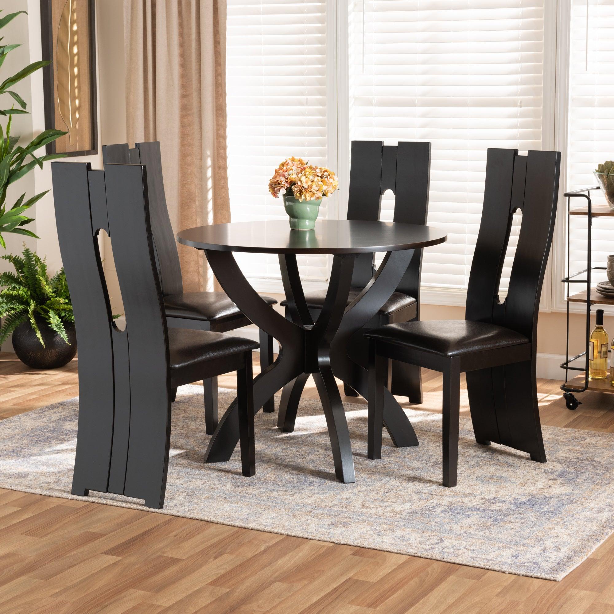 Ronda Modern and Contemporary Faux Leather Upholstered and Finished Wood 5-Piece Dining Set