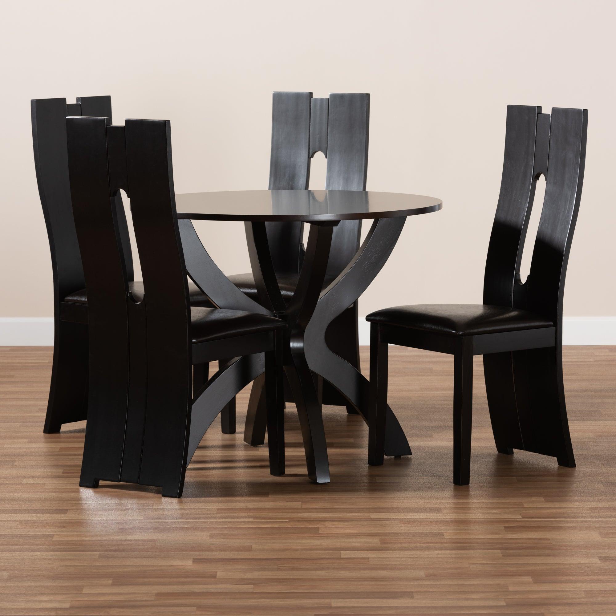 Ronda Modern and Contemporary Faux Leather Upholstered and Finished Wood 5-Piece Dining Set