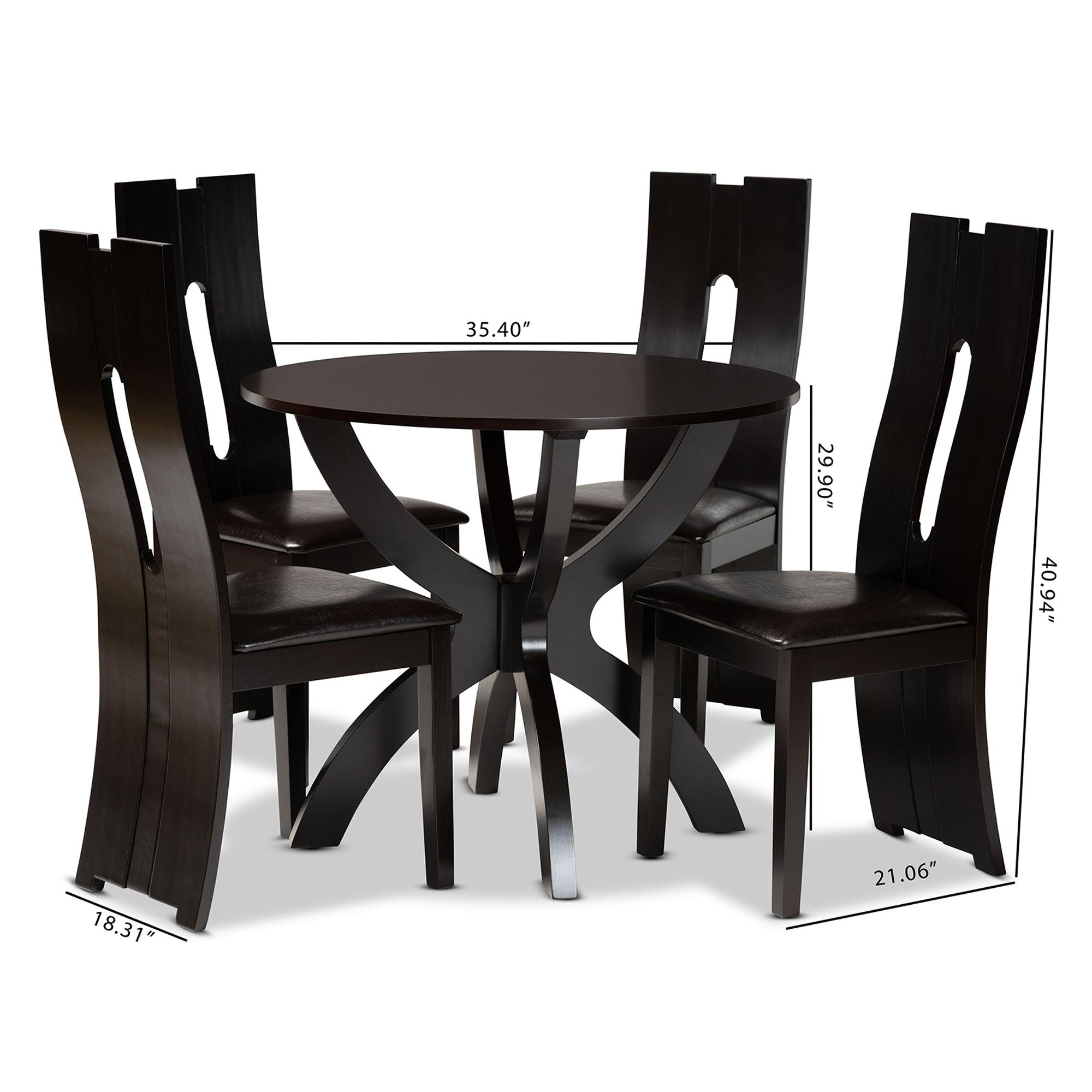 Ronda Modern and Contemporary Faux Leather Upholstered and Finished Wood 5-Piece Dining Set