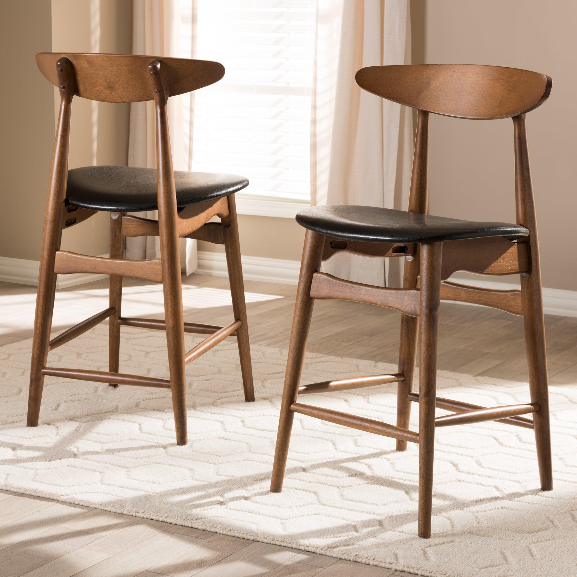 Flora Mid-Century Modern Faux Leather Upholstered Finished Counter Stool (Set of 2)