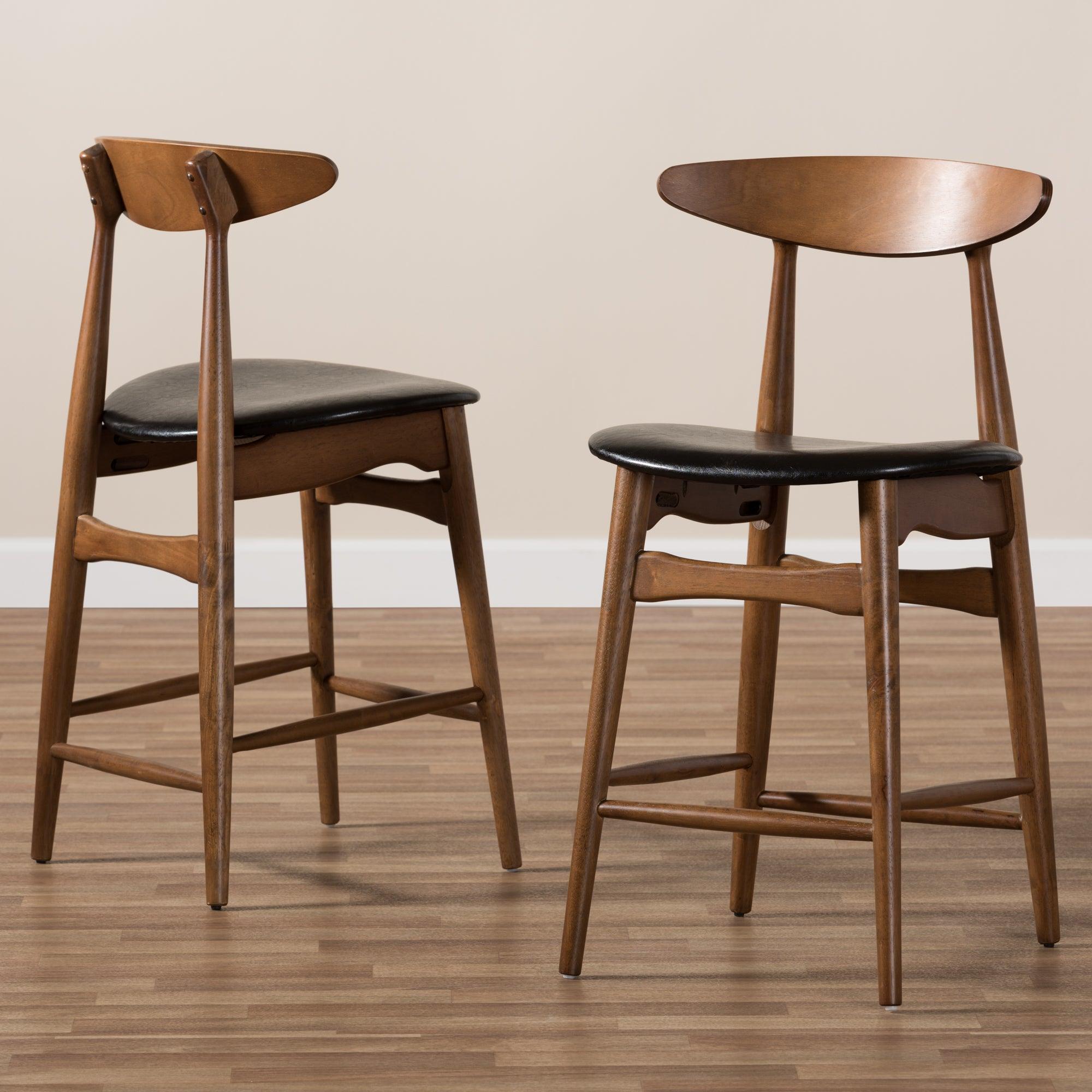 Flora Mid-Century Modern Faux Leather Upholstered Finished Counter Stool (Set of 2)