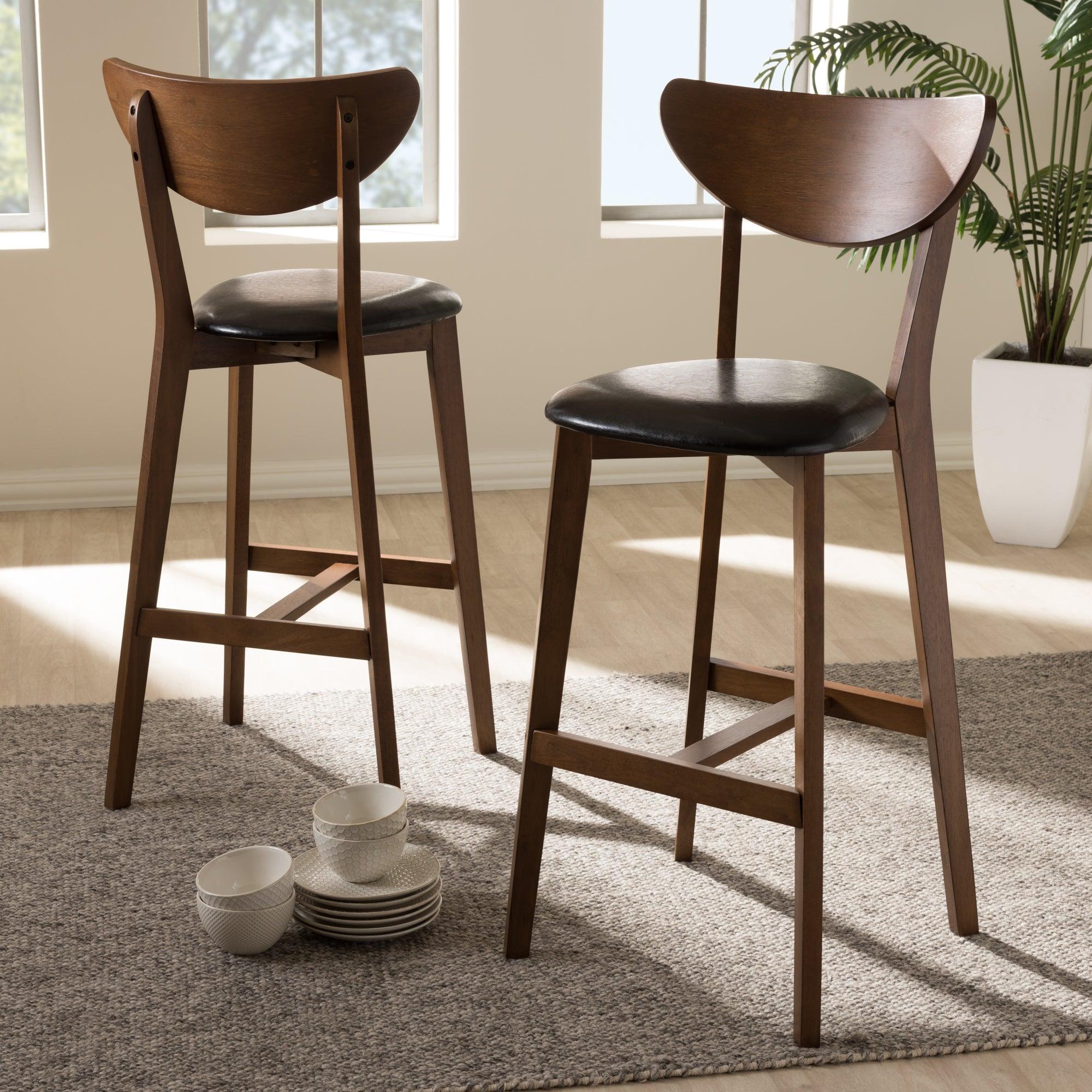 Eline Mid-Century Modern Faux Leather Upholstered Finished Bar Stool (Set of 2)