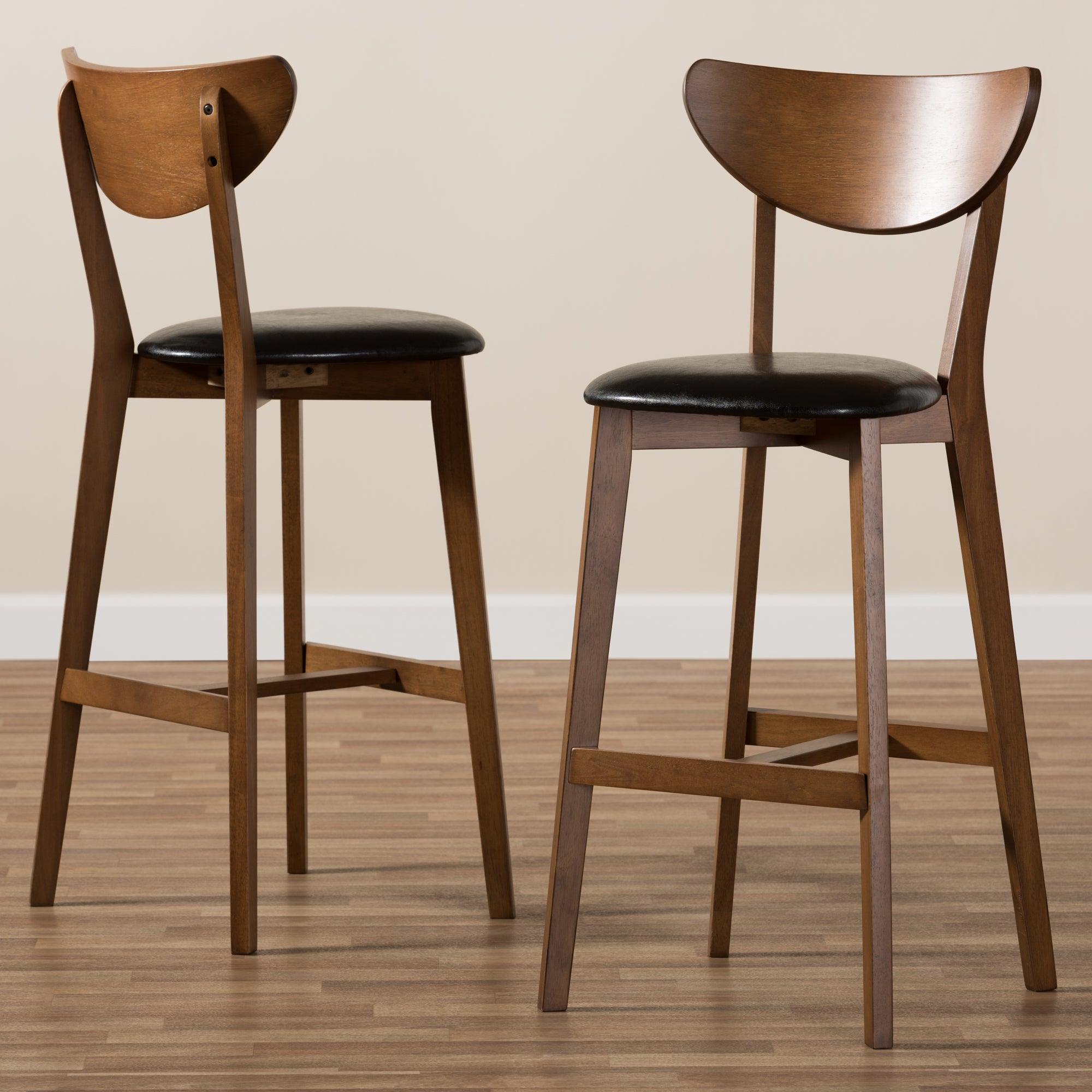Eline Mid-Century Modern Faux Leather Upholstered Finished Bar Stool (Set of 2)