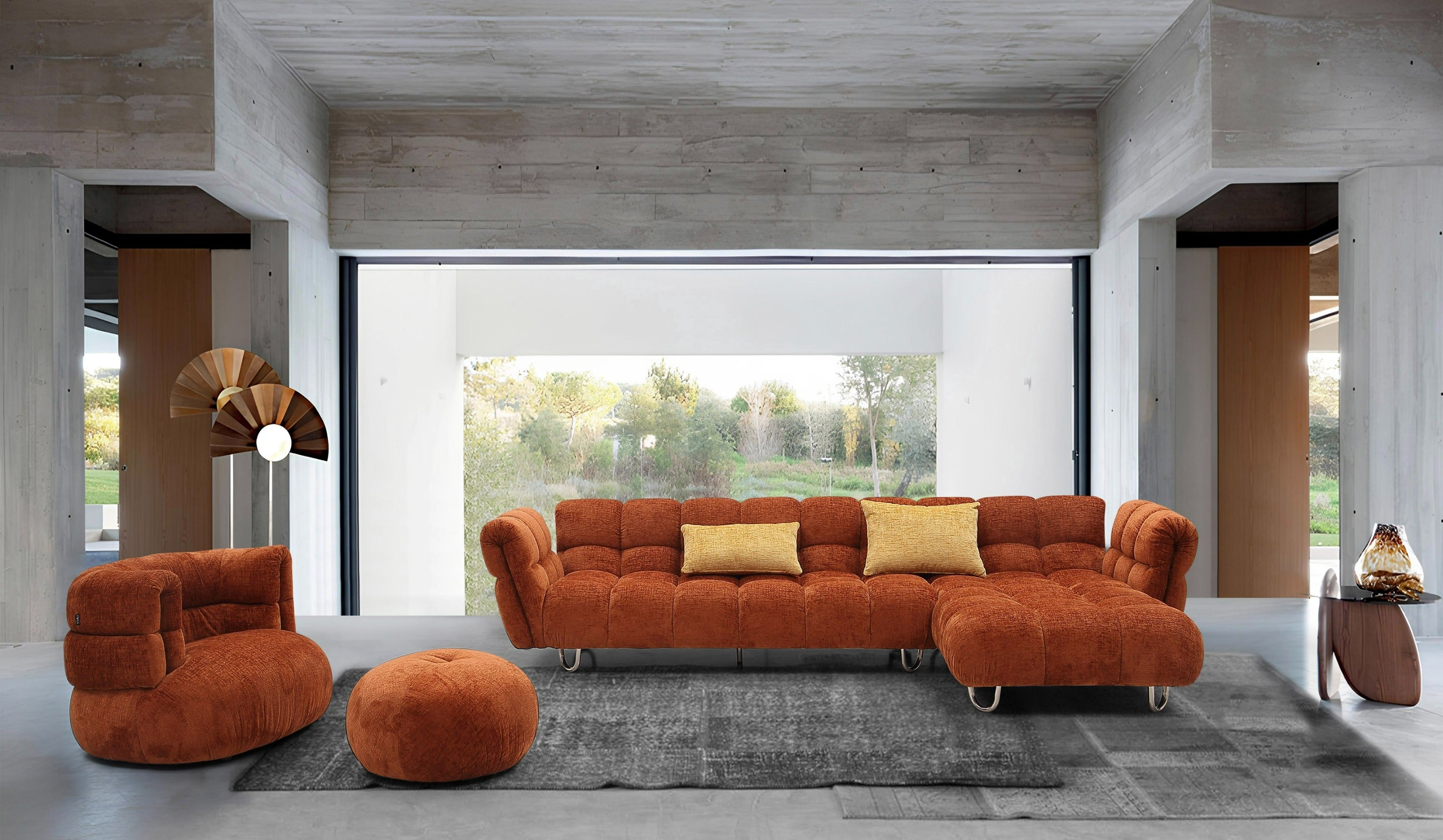 Jacinda Modern Burnt Fabric Right Facing Sectional Sofa and 2 Pillows