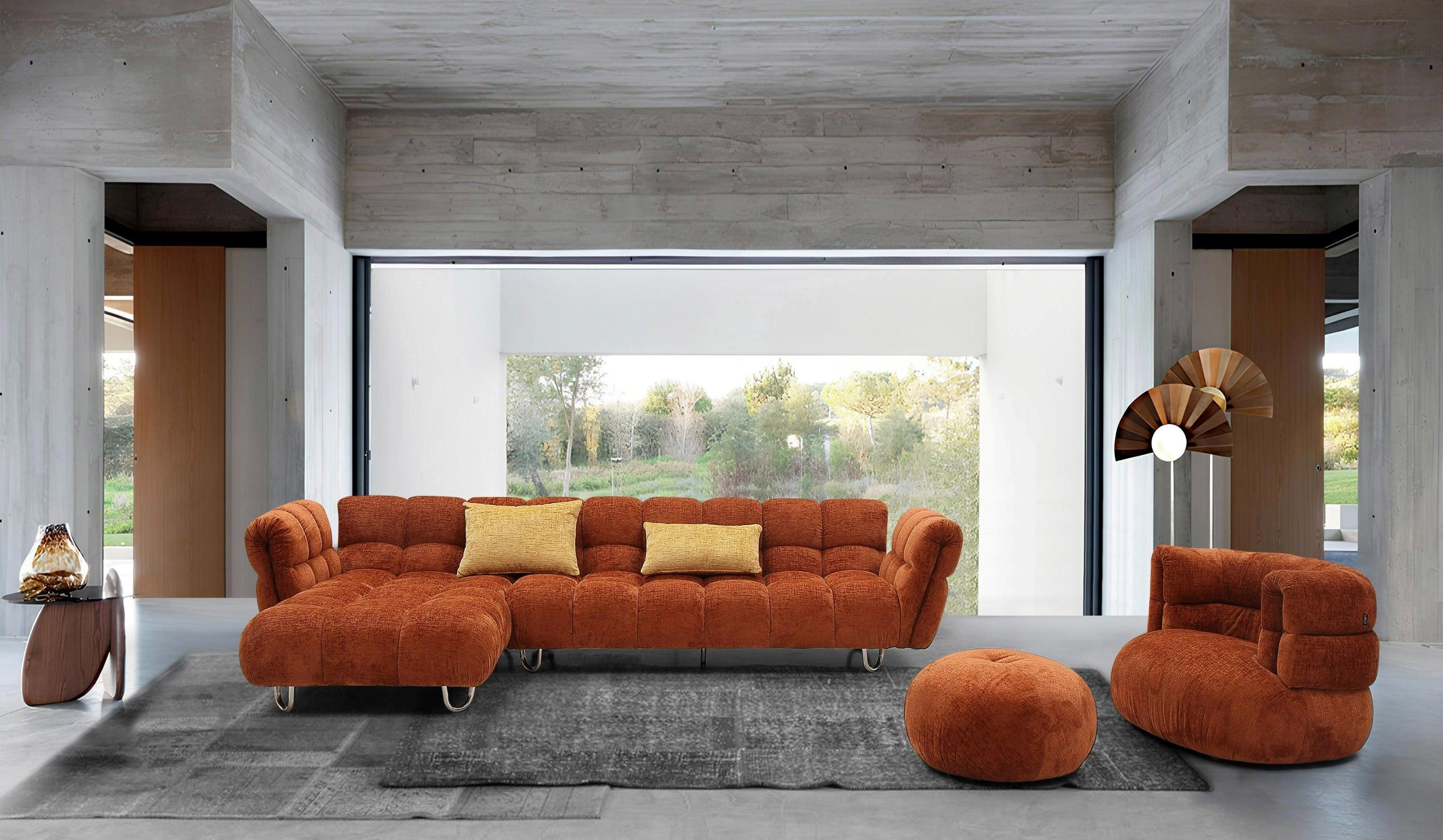 Jacinda Modern Burnt Fabric Left Facing Sectional Sofa and 2 Pillows