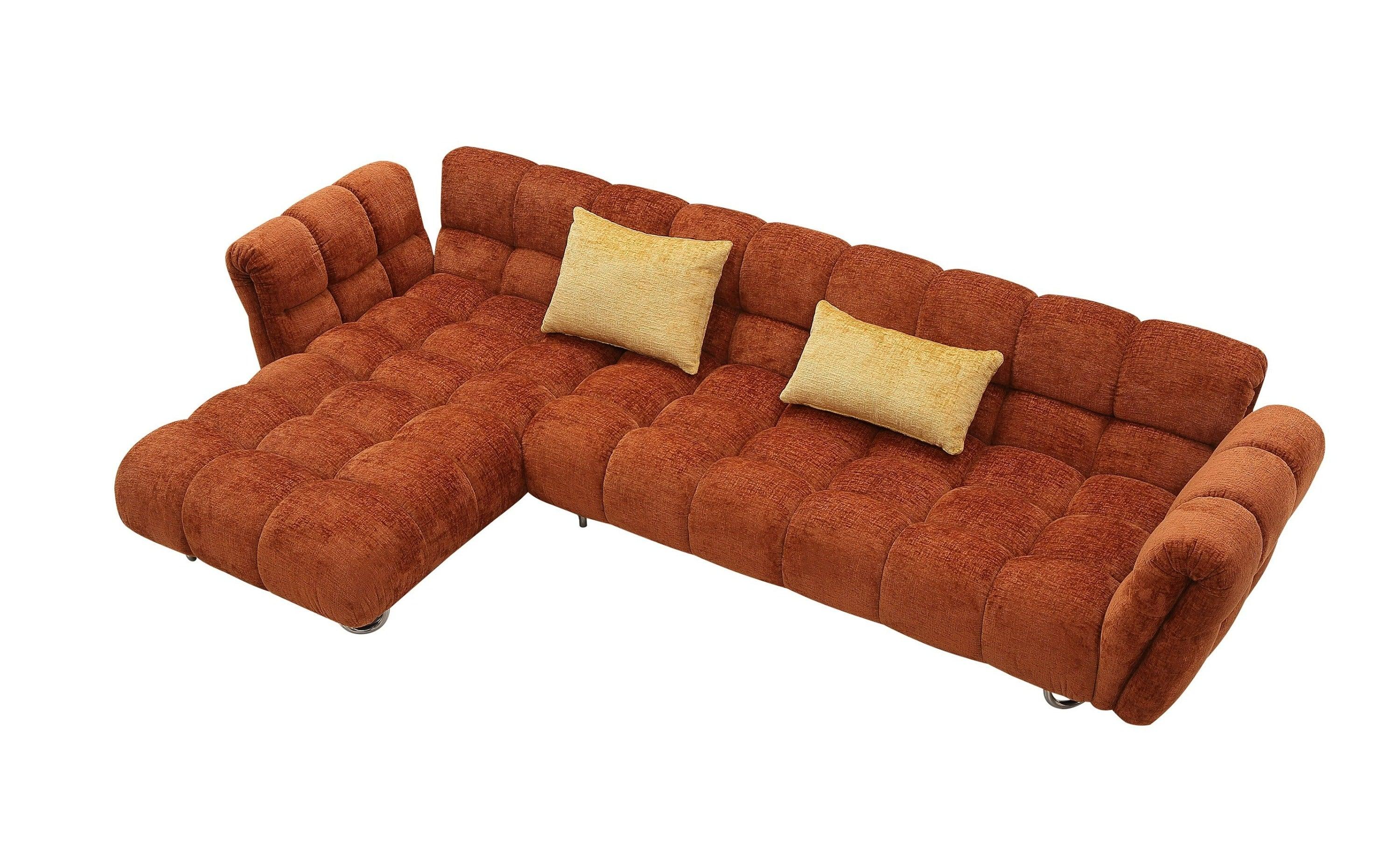 Jacinda Modern Burnt Fabric Left Facing Sectional Sofa and 2 Pillows