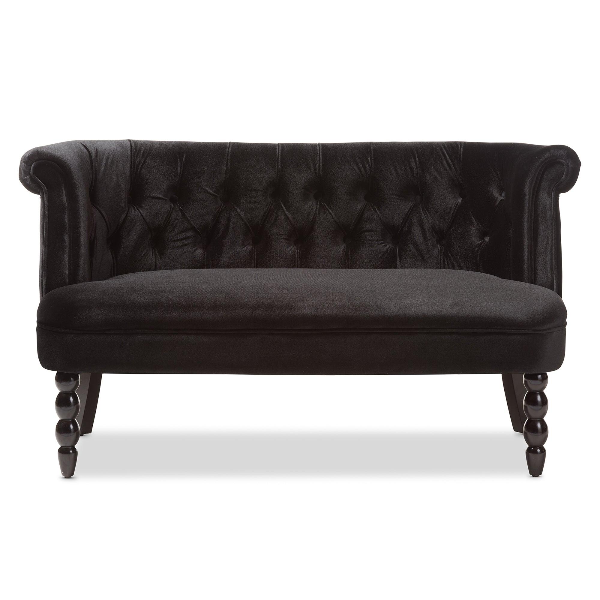 Flax Victorian Style Contemporary Velvet Fabric Upholstered 2-seater Loveseat