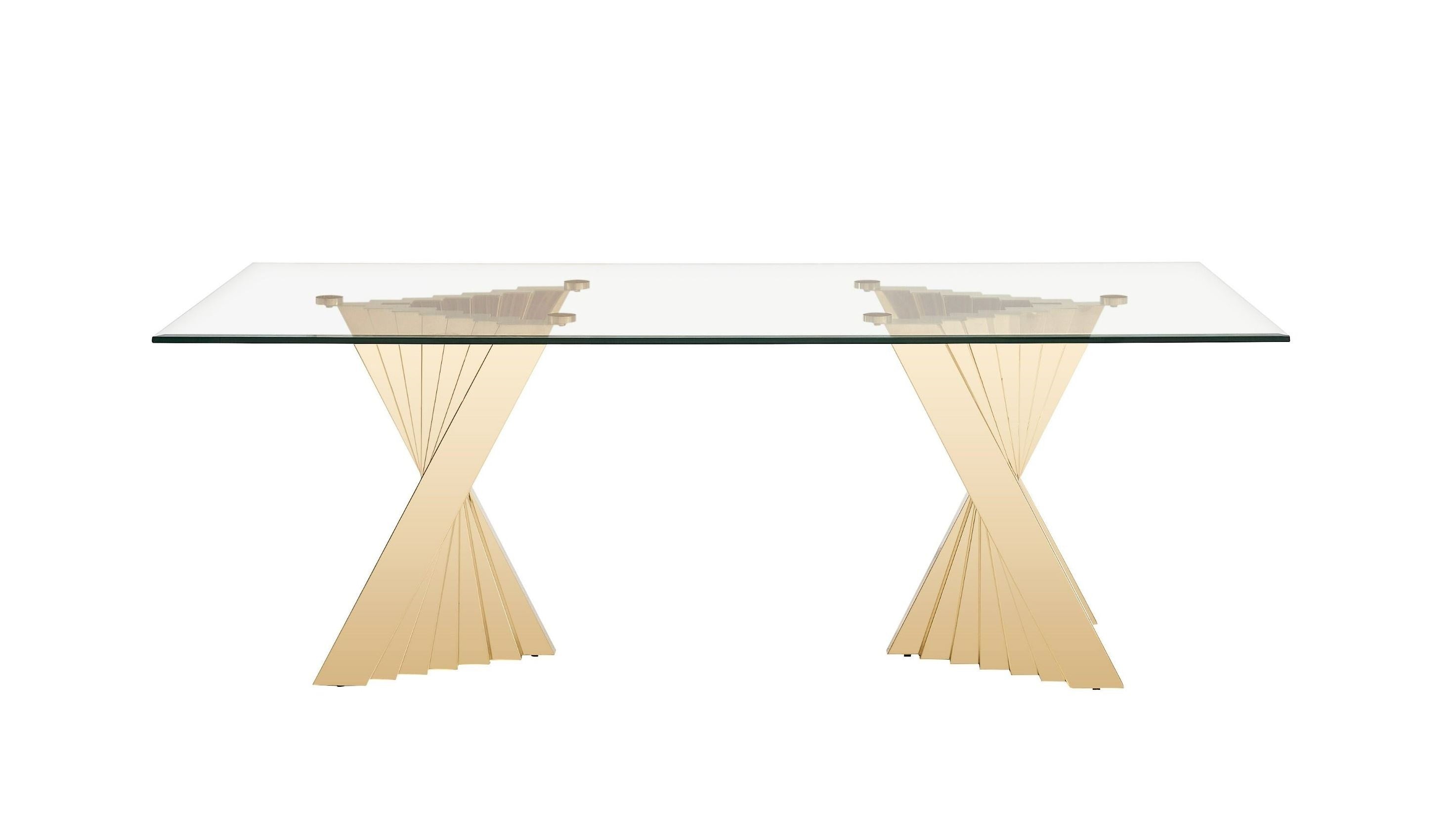 Buquet Glam Glass and Champagne Rectangular Dining Table