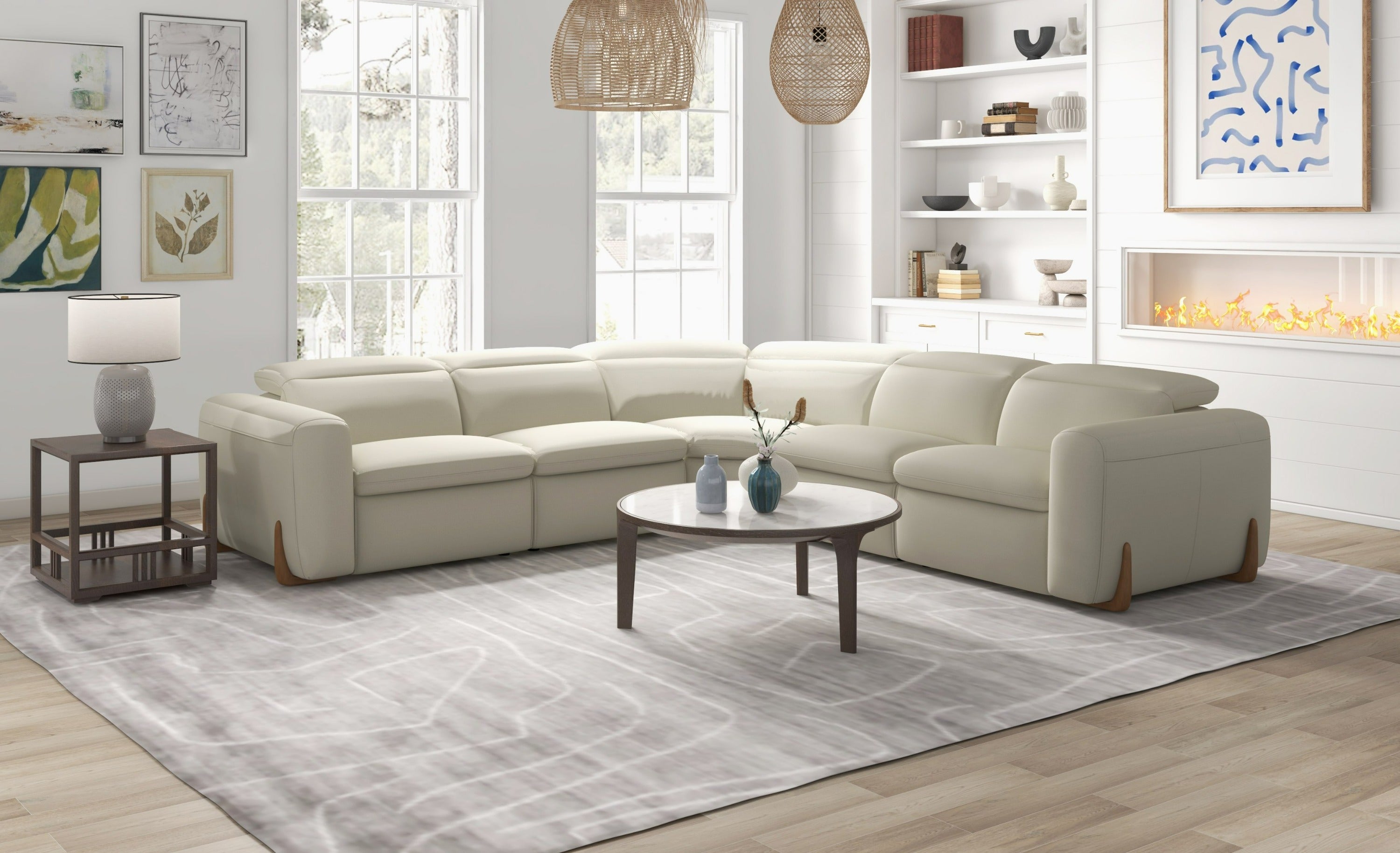 Divani Casa Conrad - Modern Fabric Sectional With 3 Recliners-Sectional Sofa-VIG-Wall2Wall Furnishings