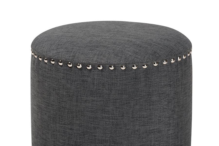 Rosine Modern and Contemporary Fabric Upholstered Nail Trim Ottoman