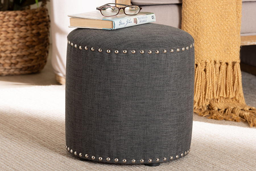 Rosine Modern and Contemporary Fabric Upholstered Nail Trim Ottoman