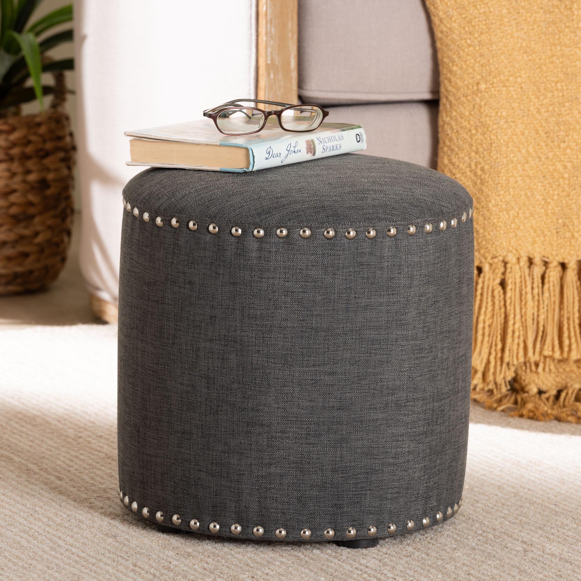Rosine Modern and Contemporary Fabric Upholstered Nail Trim Ottoman