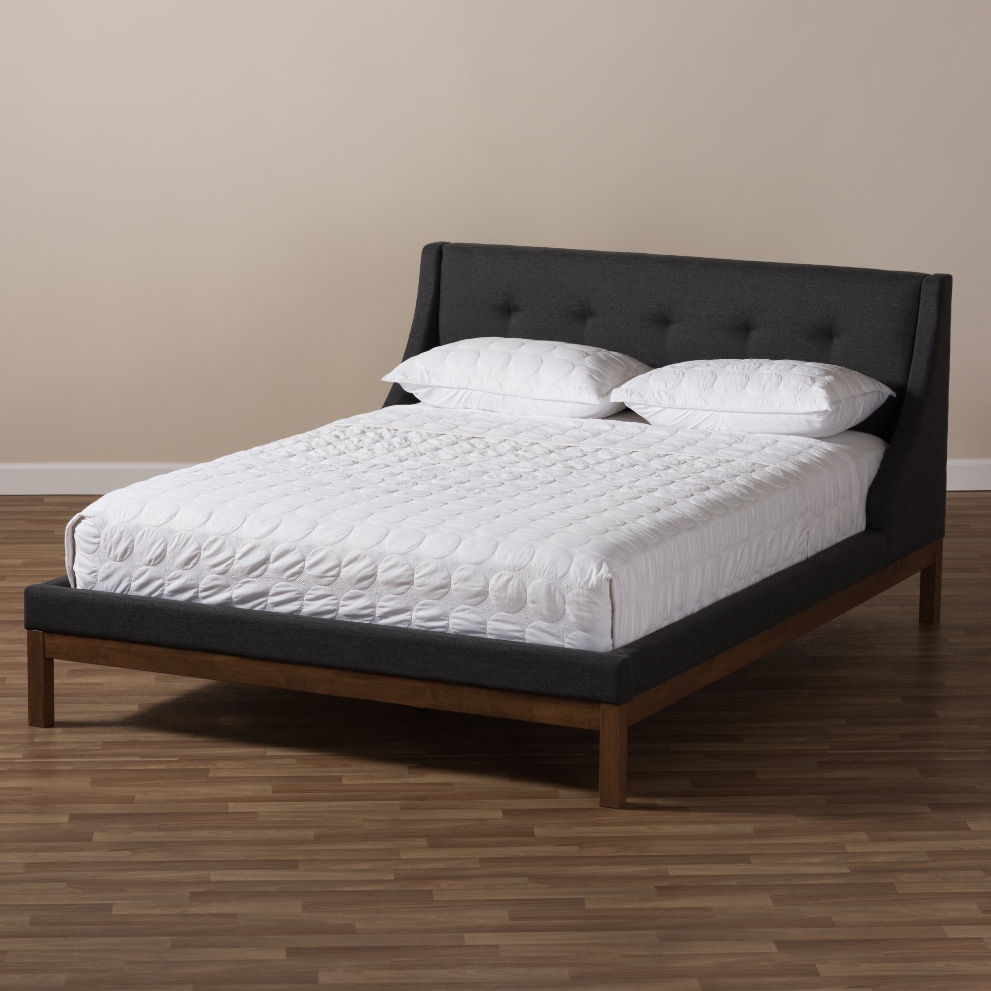 Louvain Modern and Contemporary Dark Fabric Upholstered -Finished d Platform Bed