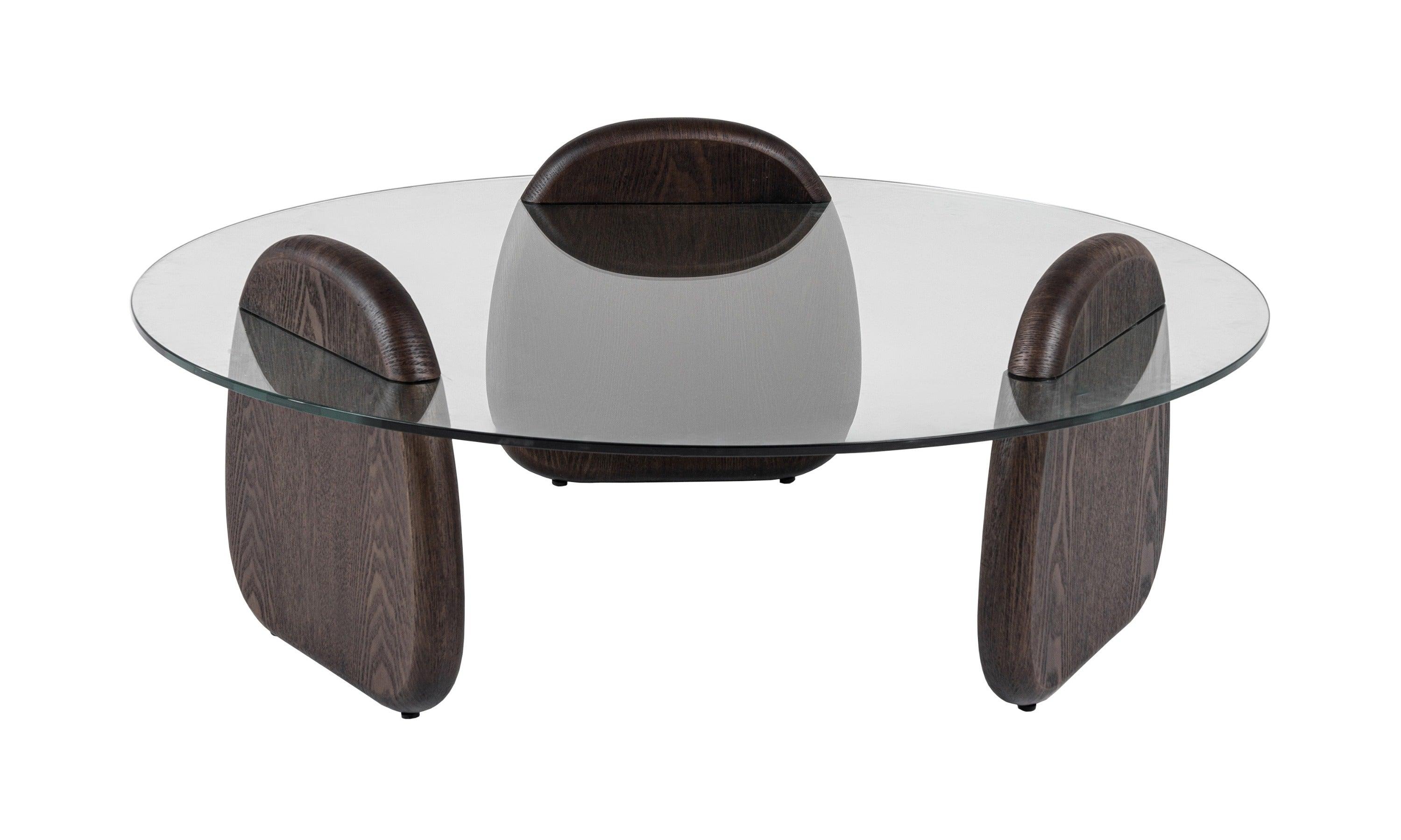 Buxton Mid-Century Modern Glass and Dark Coffee Table