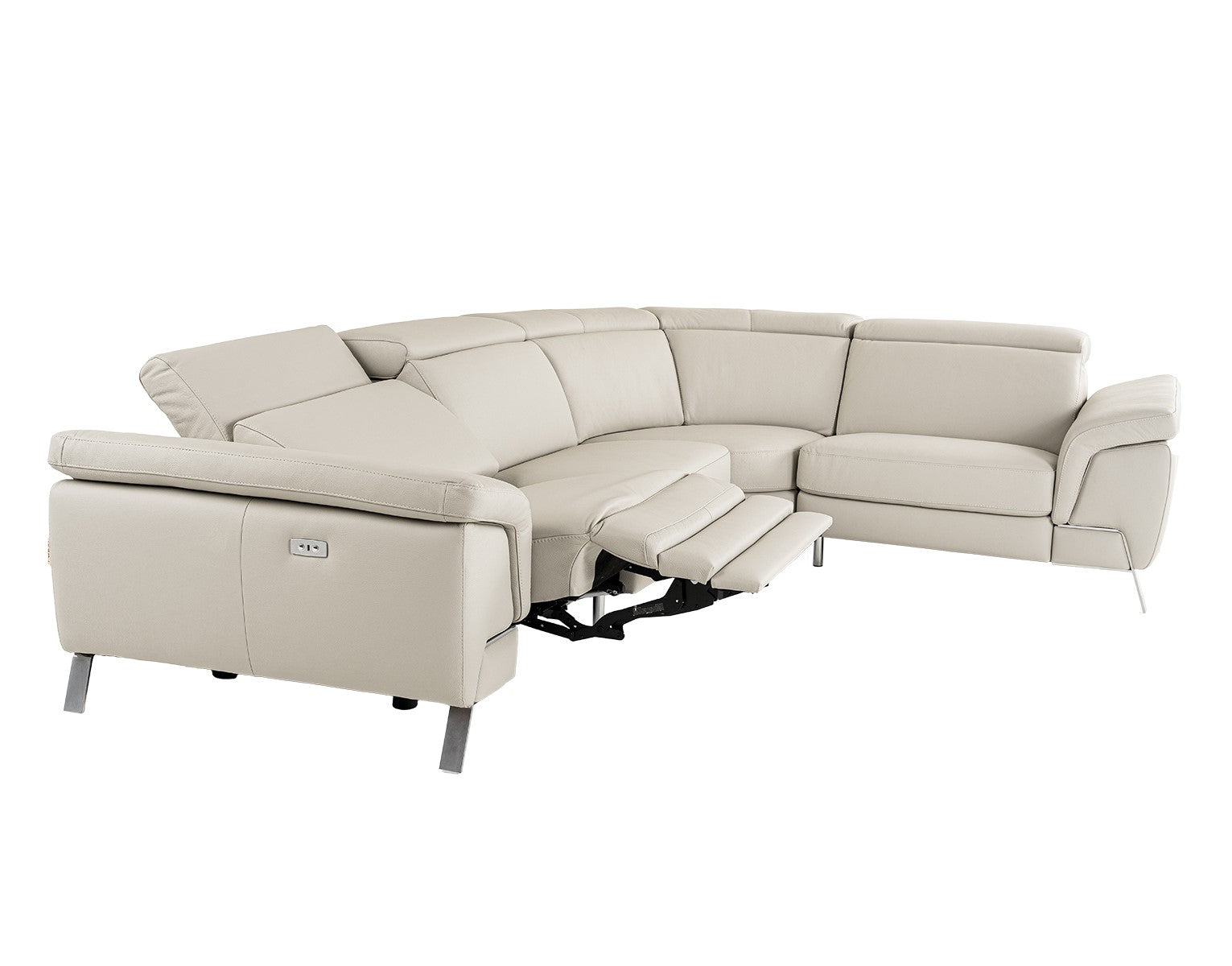 Mini Wonder Italian Modern Leather Sectional Sofa with Left Facing Recliner