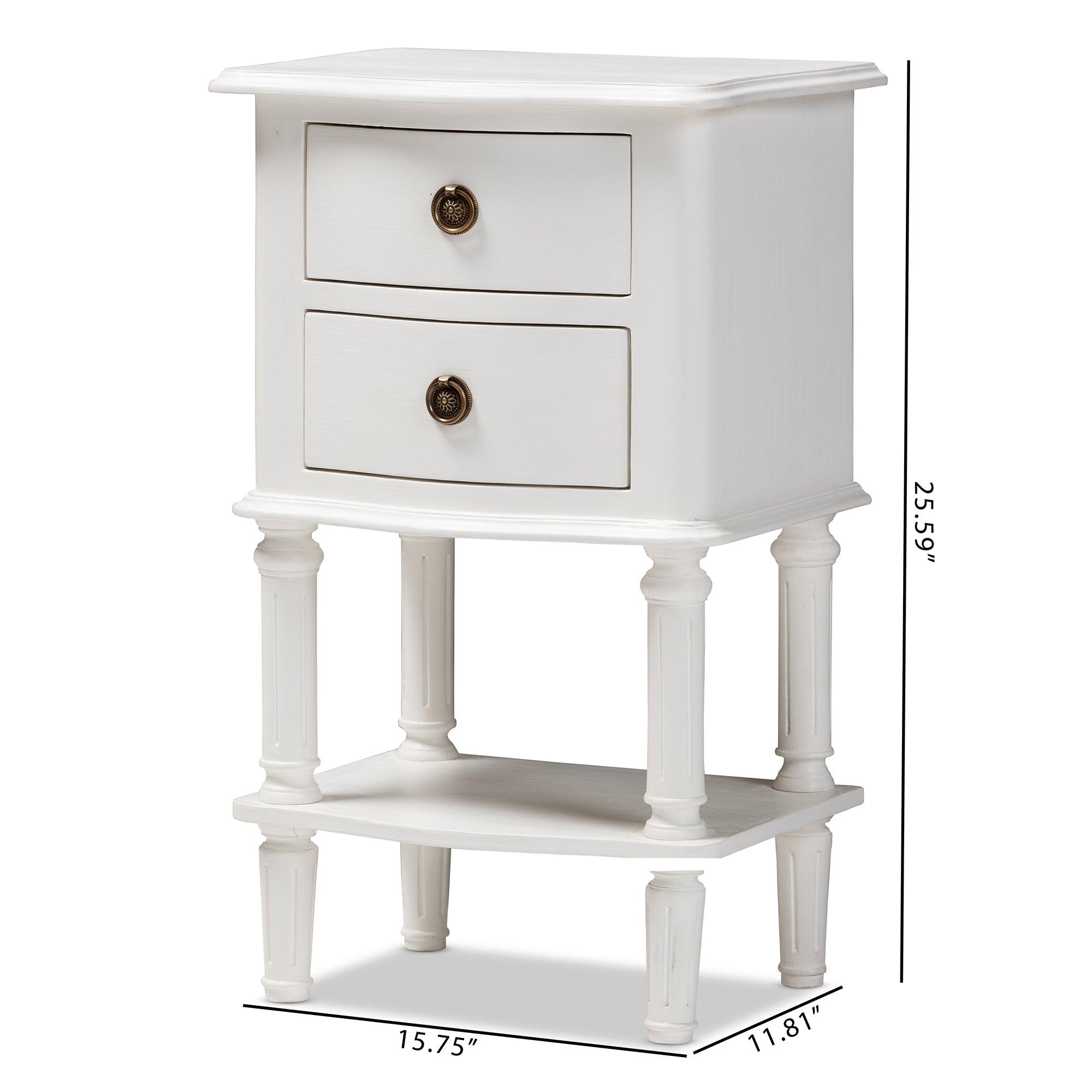 Audrey Country Cottage Farmhouse Finished 2-Drawer Nightstand