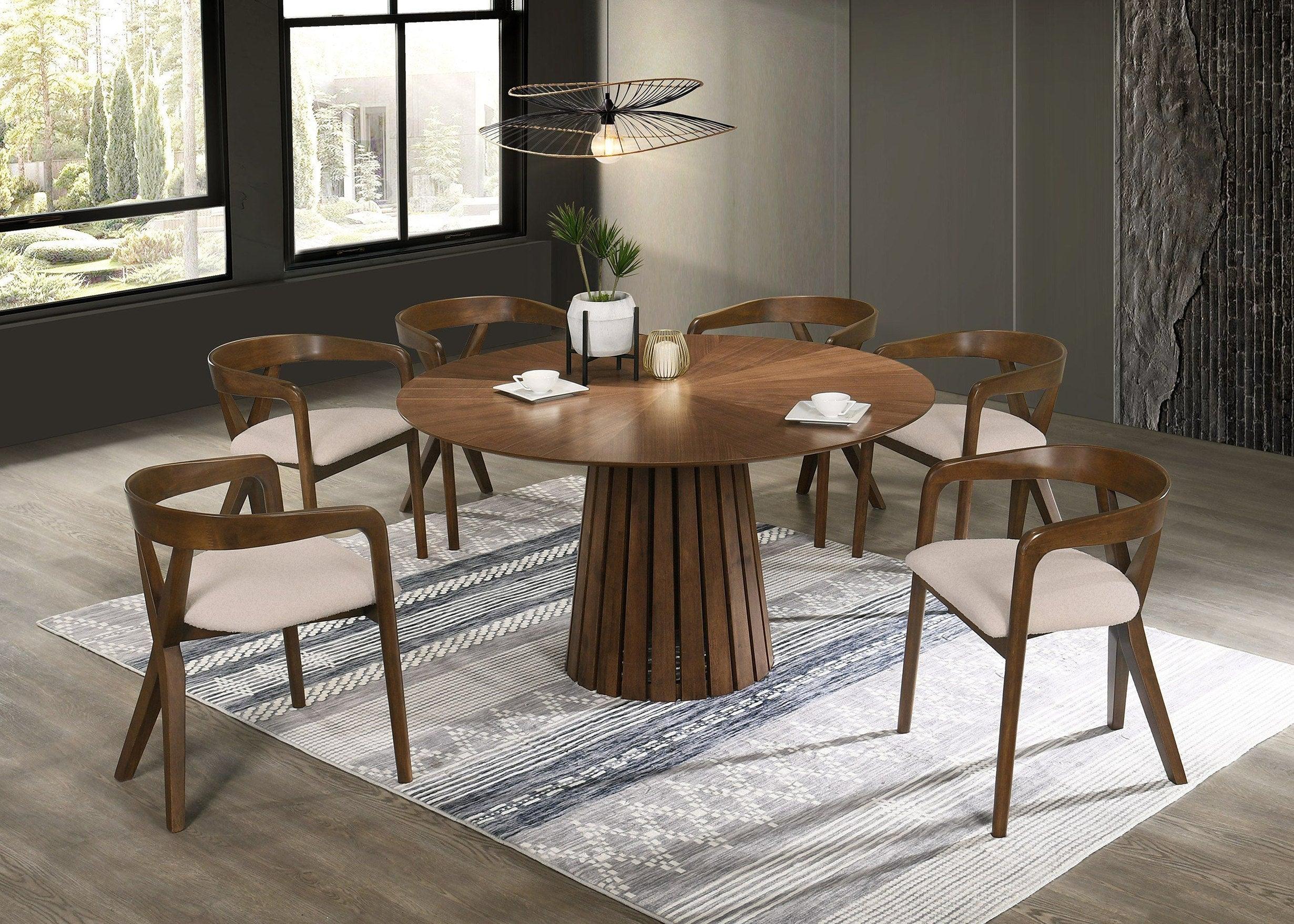 Weiss Mid-Century Modern Round Dining Table and 6 Chair Set