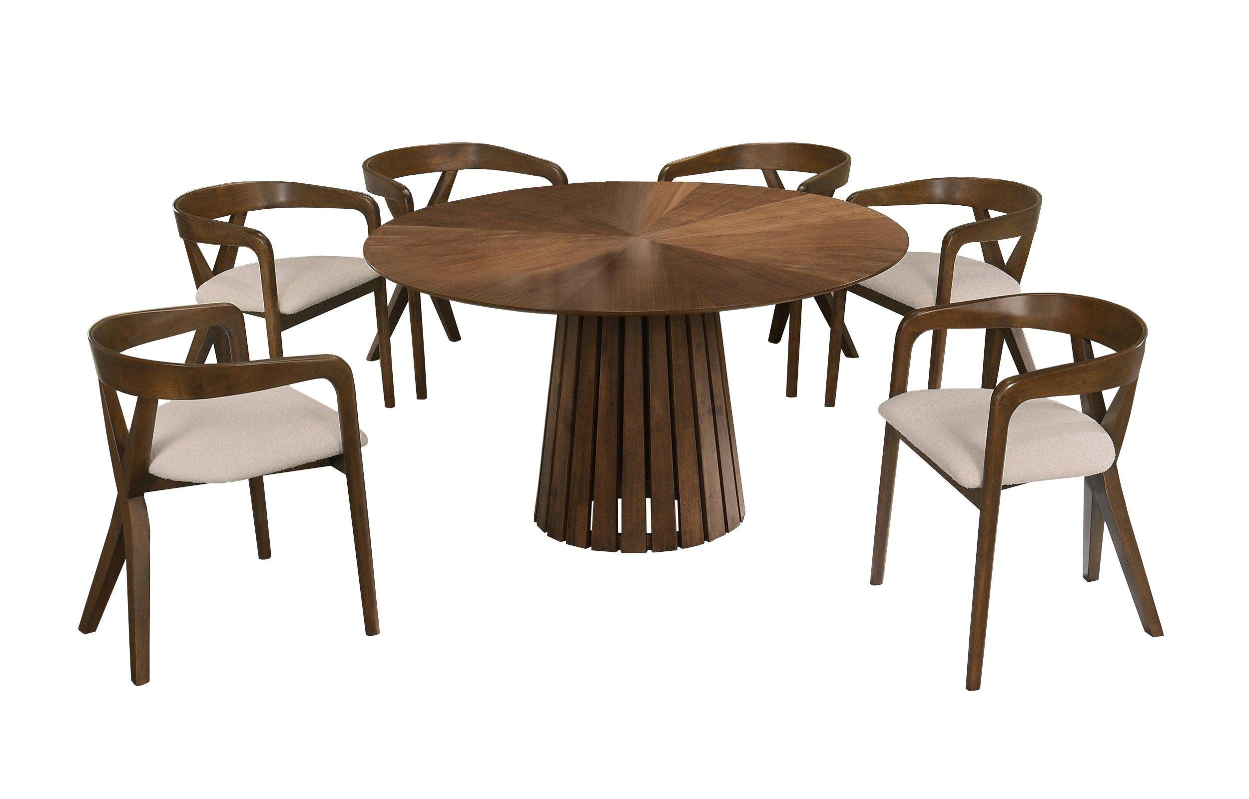 Weiss Mid-Century Modern Round Dining Table and 6 Chair Set