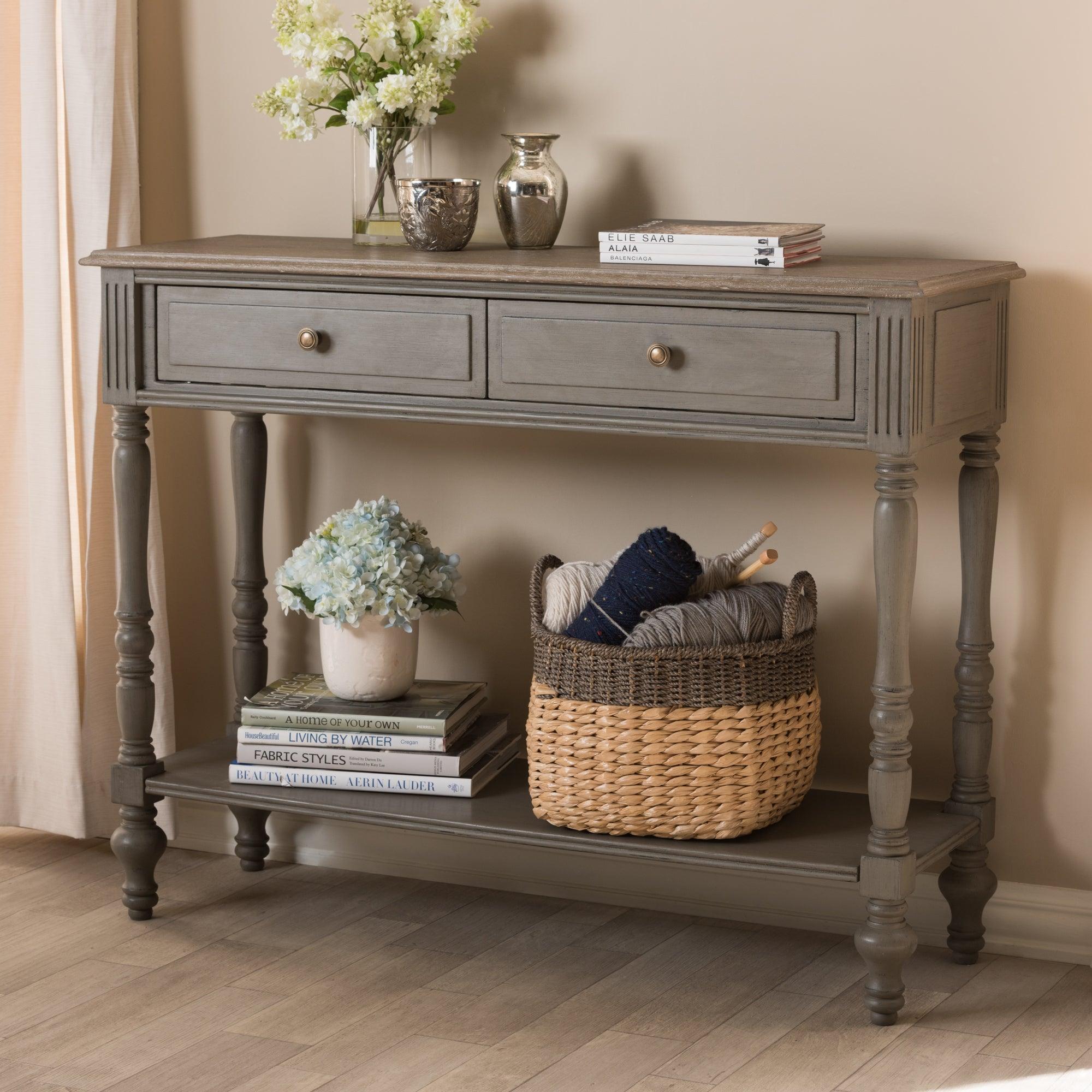 Noemie Country Cottage Farmhouse Finished 2-Drawer Console Table