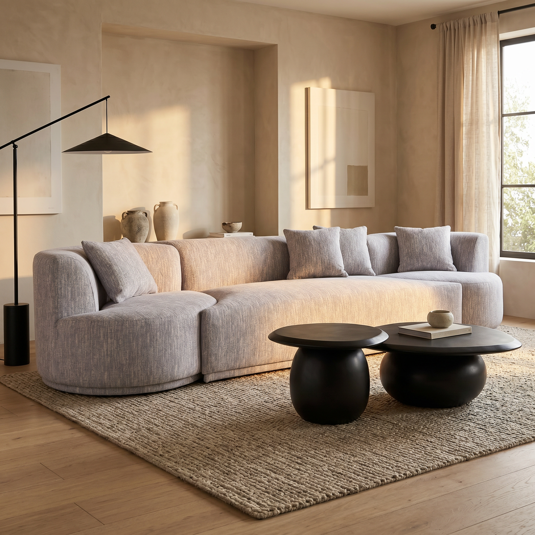 Beau Modern Fabric Sectional Sofa With 2 Swirling Chair
