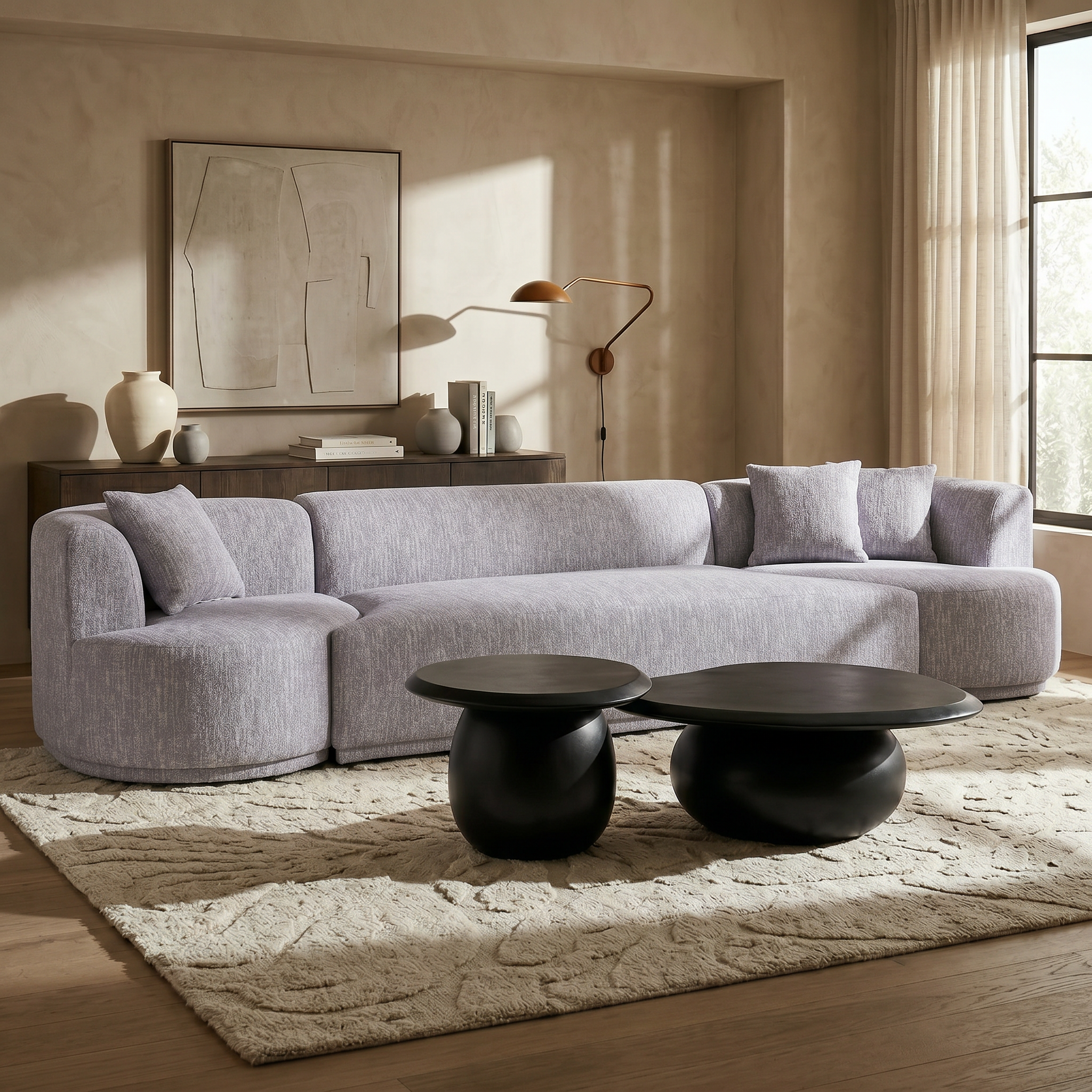 Beau Modern Fabric Sectional Sofa With 2 Swirling Chair