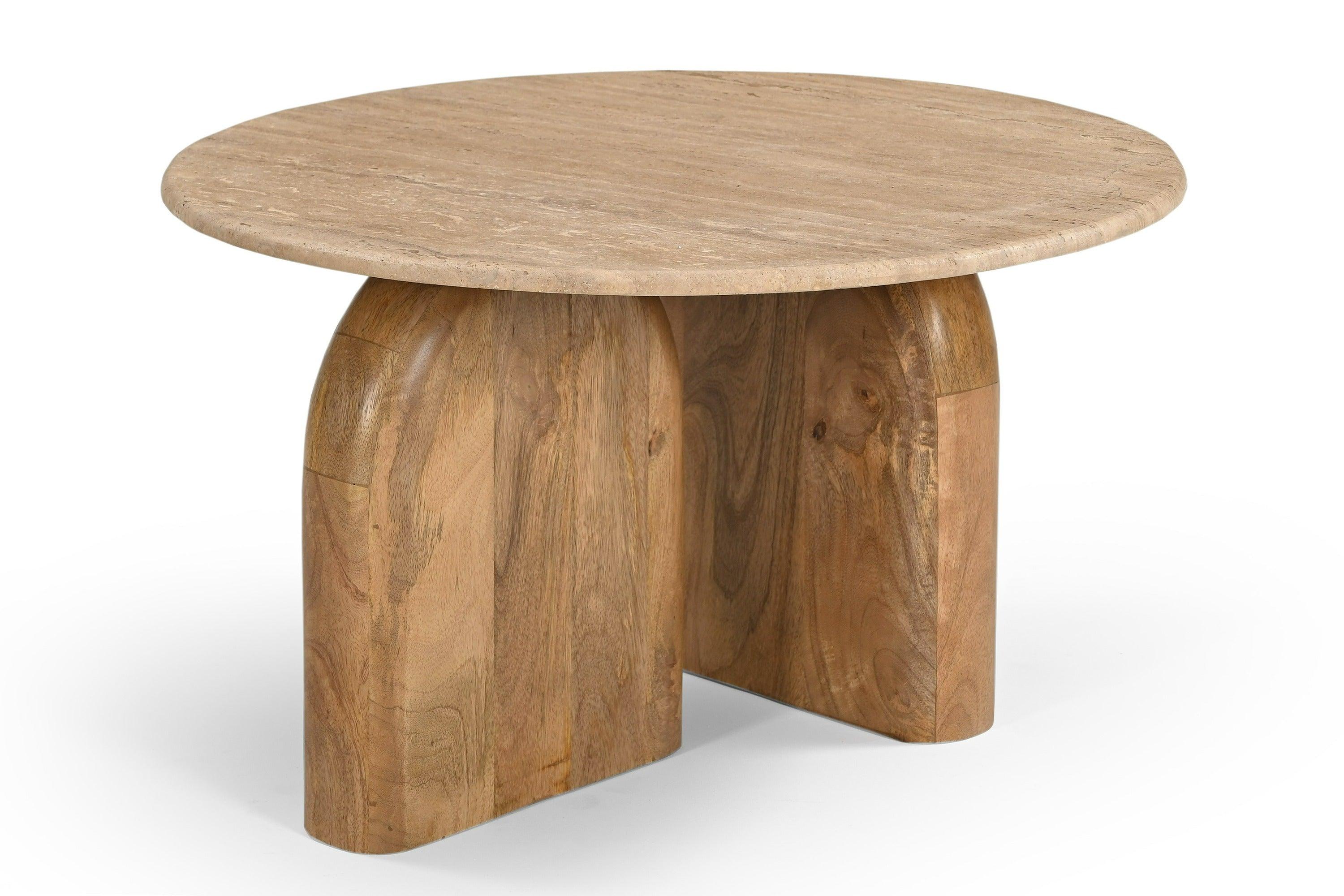 Modrest Kellison Modern Travertine Marble Wood End Table