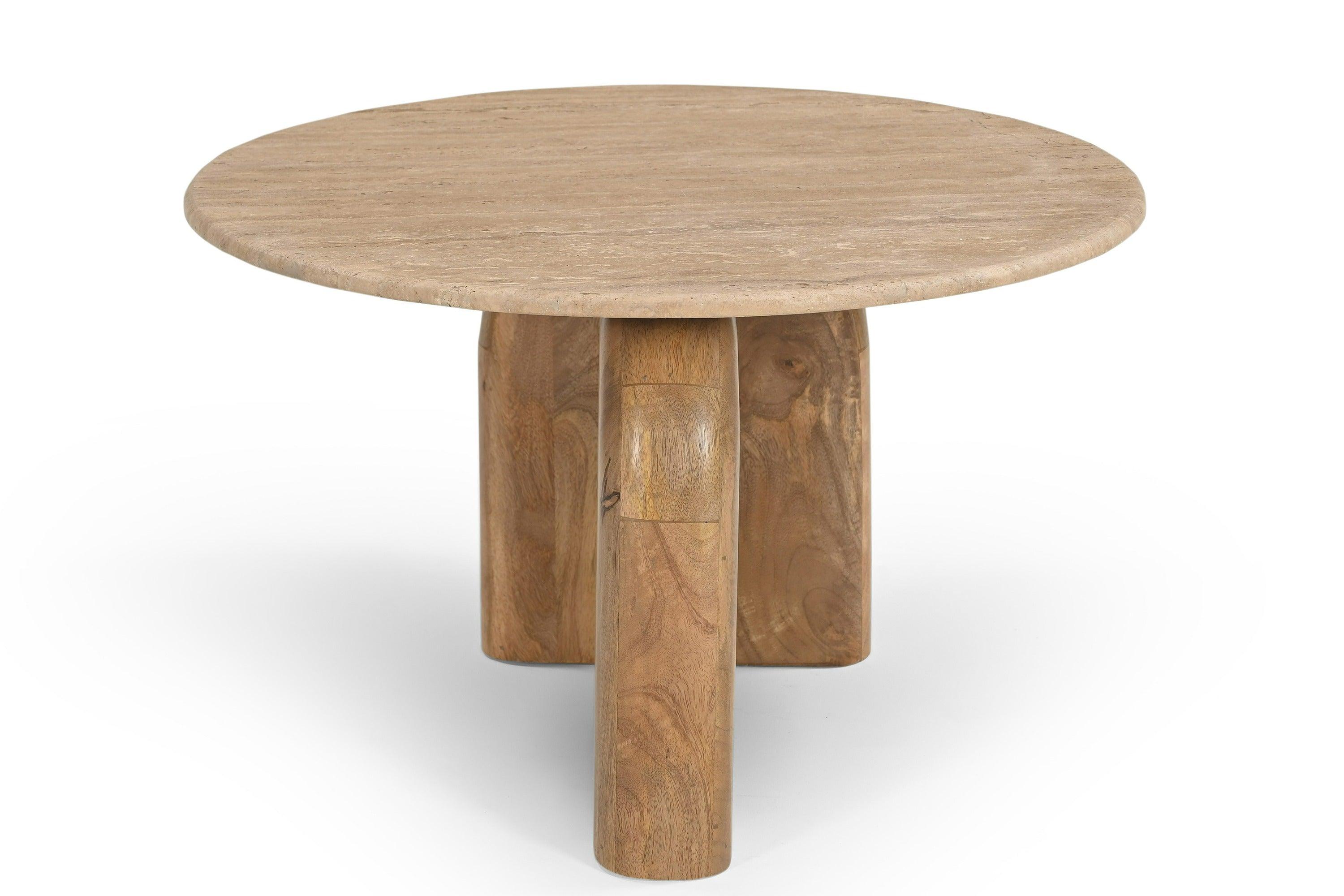 Modrest Kellison Modern Travertine Marble Wood End Table