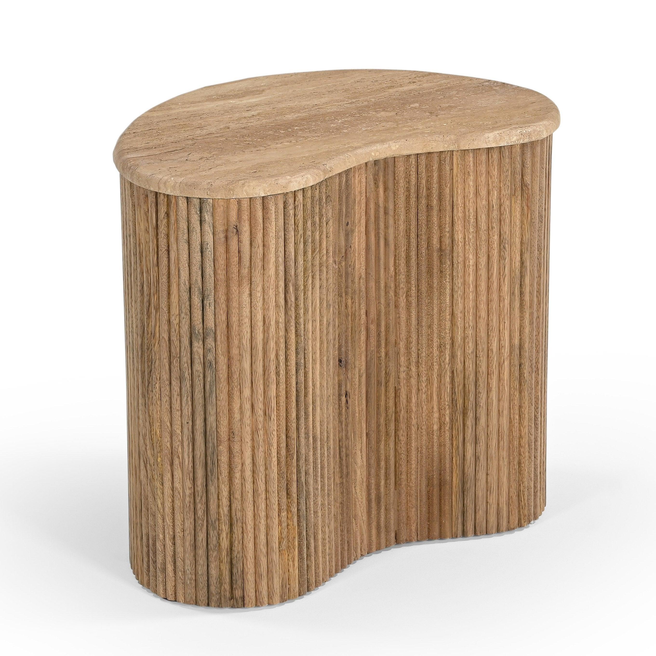 Matador Modern Travertine Marble and Wood Freeform Coffee Table Set