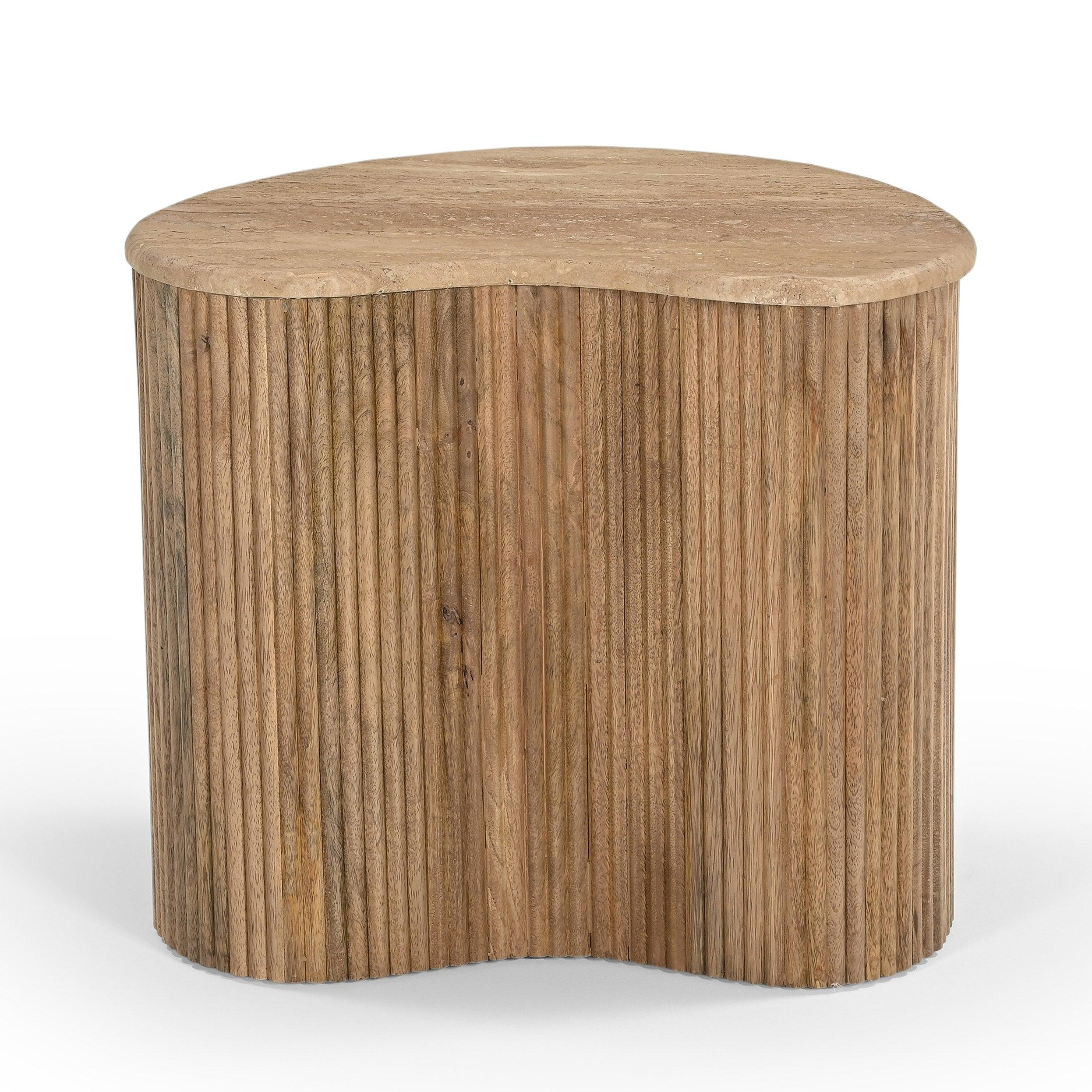 Matador Modern Travertine Marble and Wood Freeform Coffee Table Set