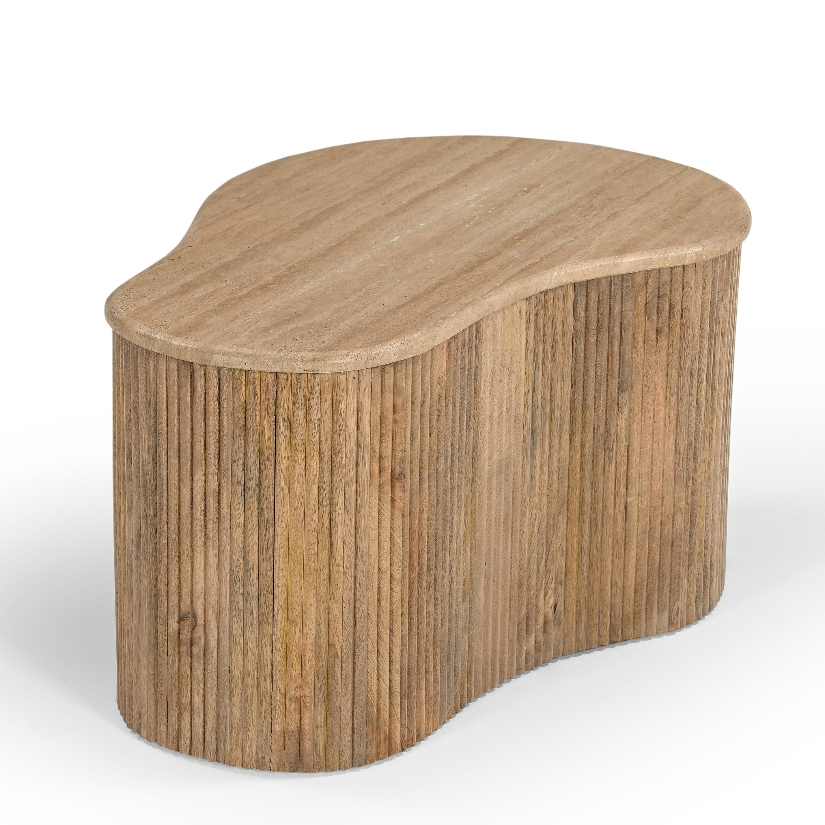 Matador Modern Travertine Marble and Wood Freeform Coffee Table Set